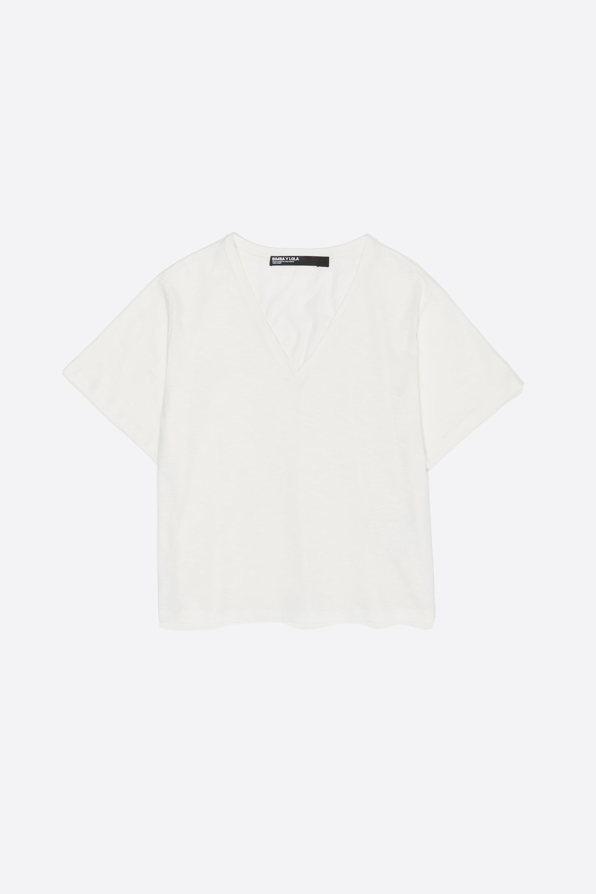 Weiße V-Ausschnitt Baumwoll-T-Shirt