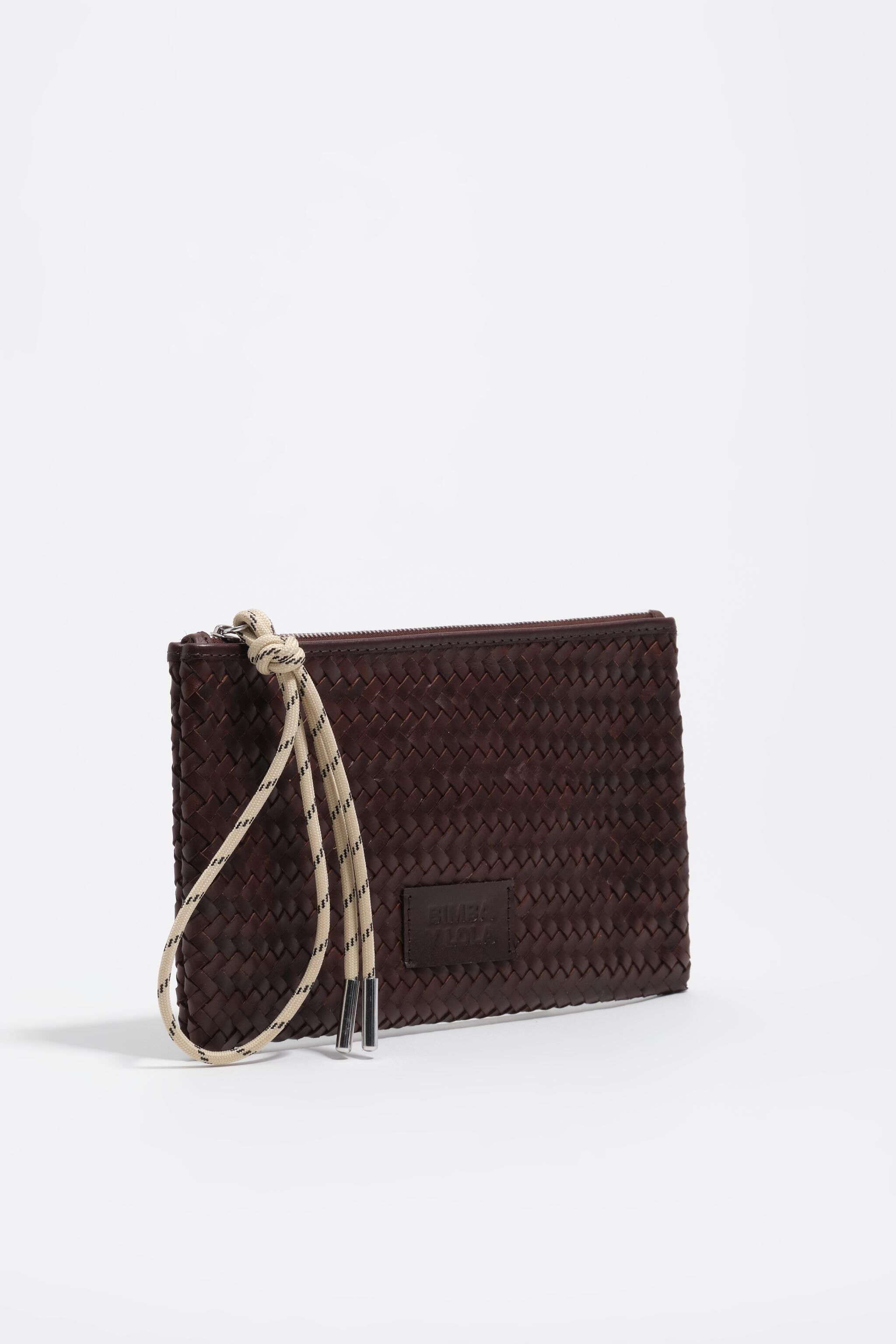 Dunkelbraun mittelgroße Leder-Reißverschluss-Clutch