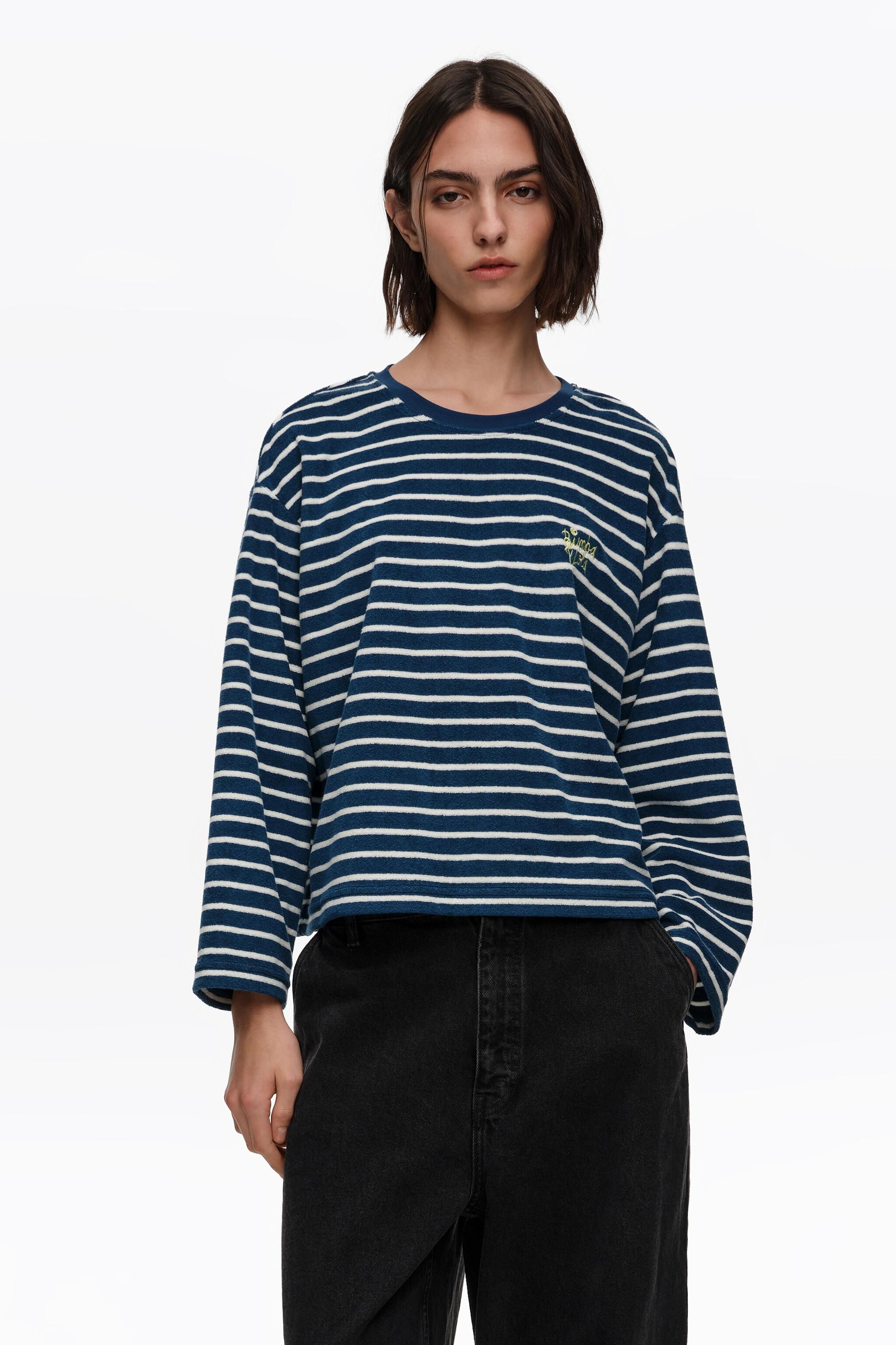 Marineblau gestreiftes Handtuch Langarm-T-Shirt