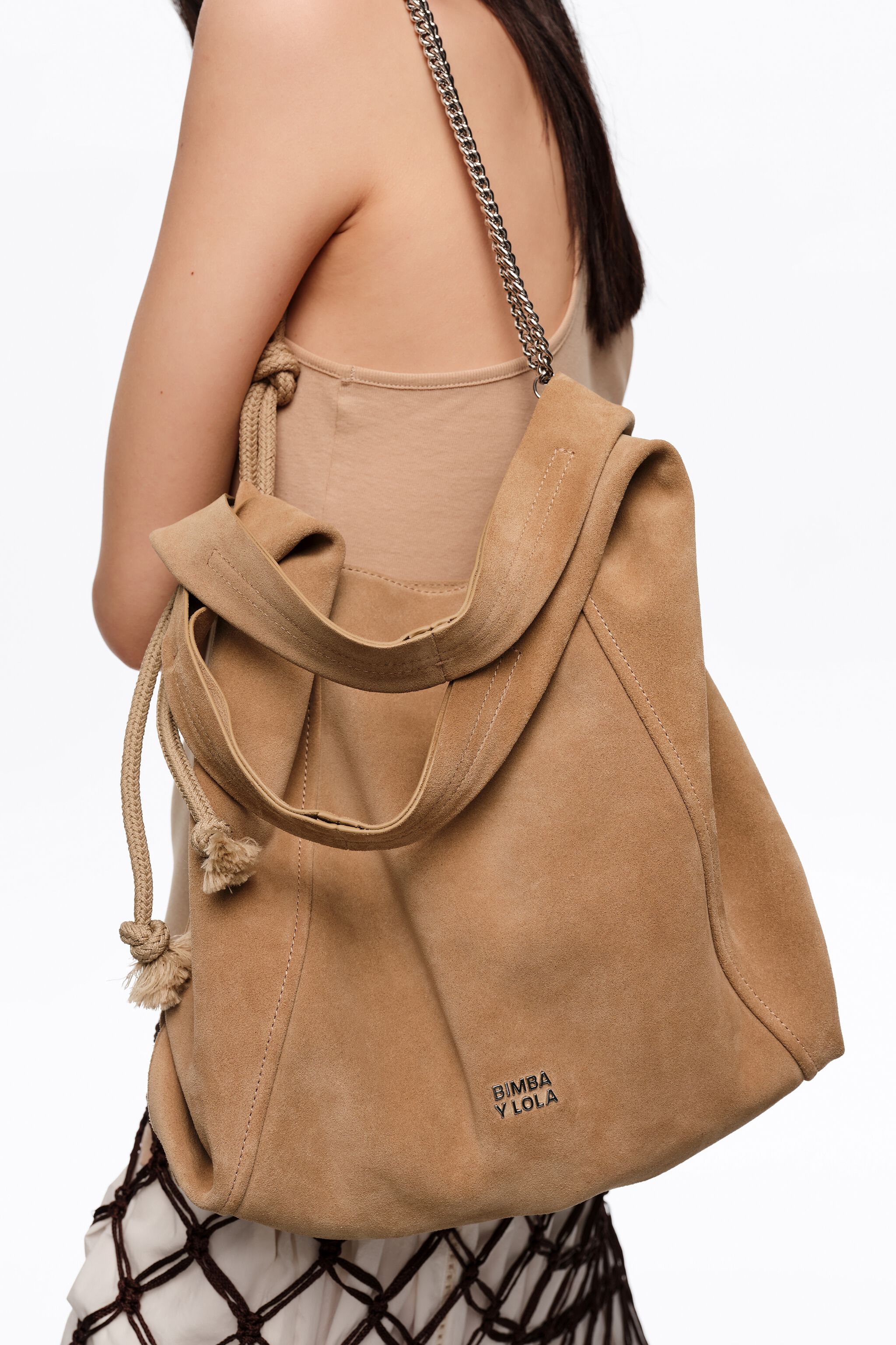 Große Lederpapier-Tasche in Tan
