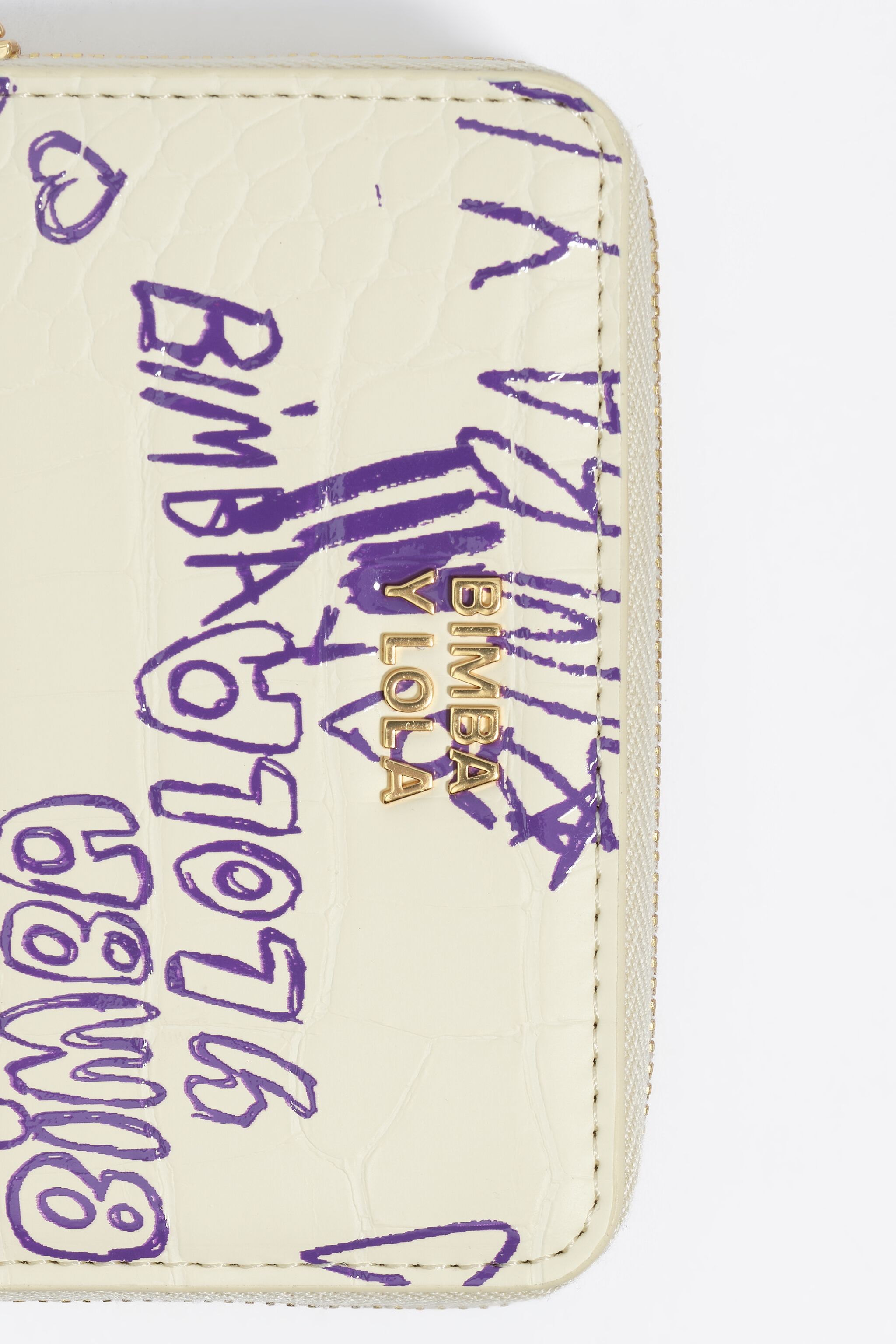 Gelbe und lila Klappbörse mit BIMBA-Logo