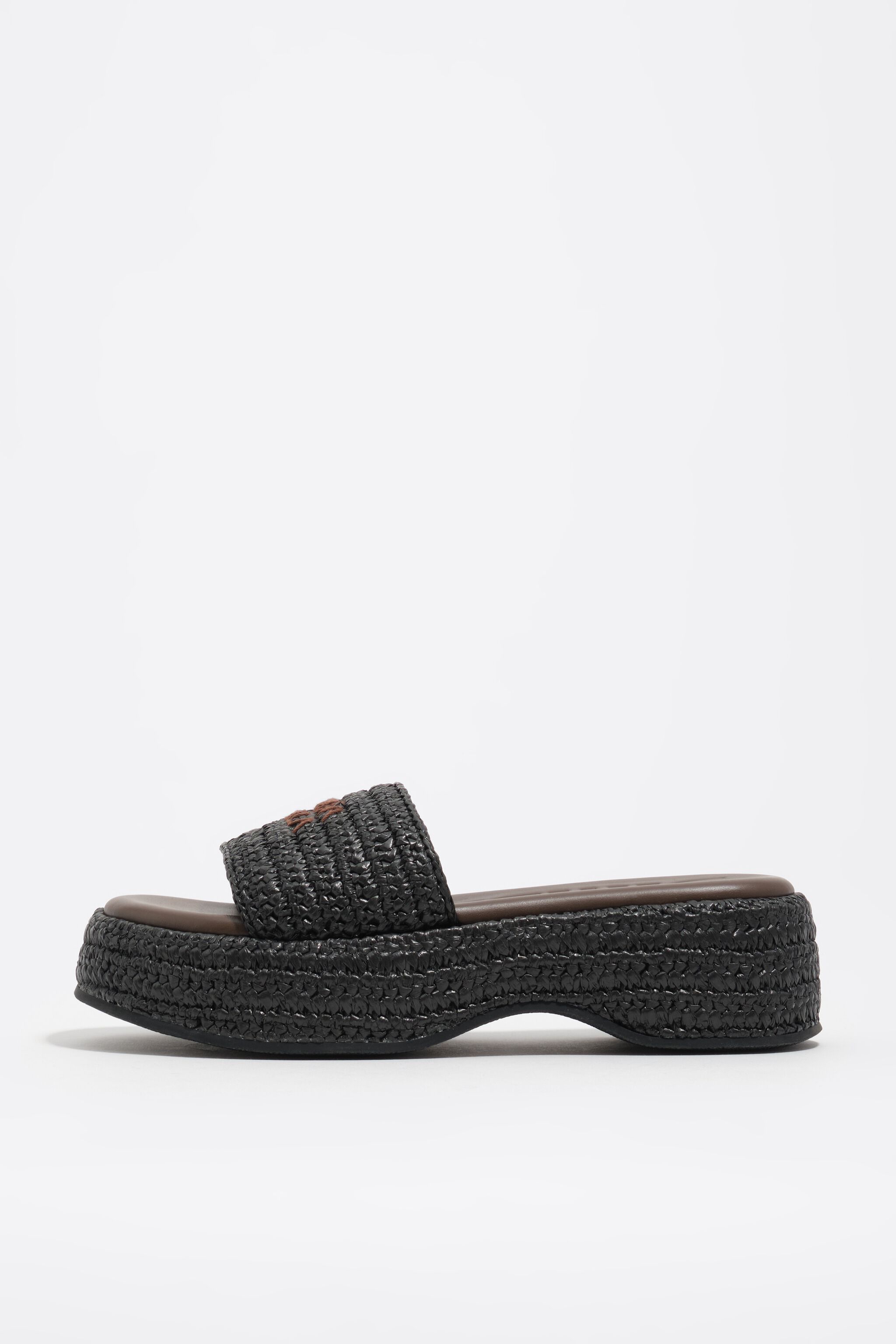 Schwarze Raffia-Plattform-Sandalen