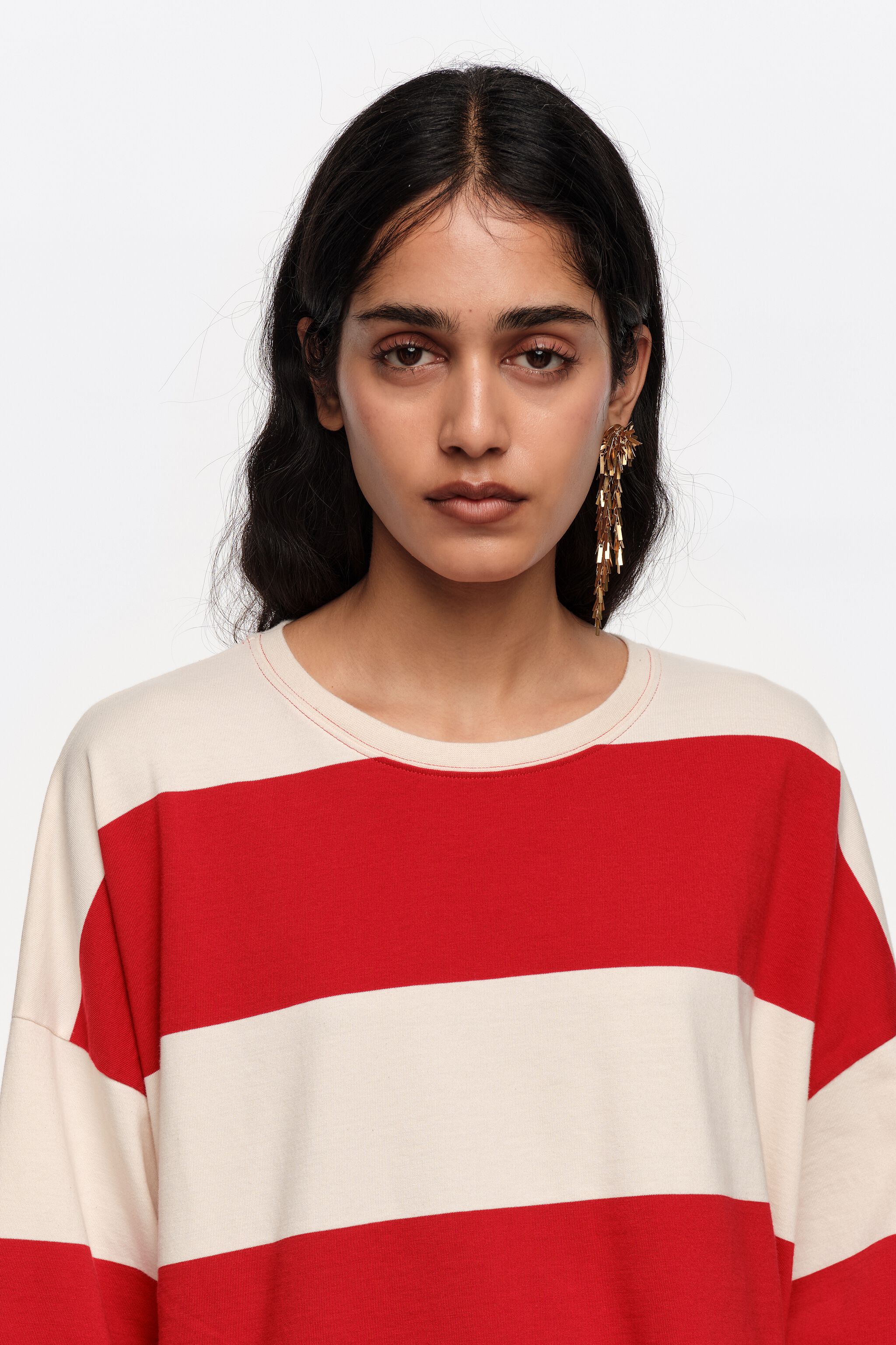 Oversize rotes gestreiftes T-Shirt
