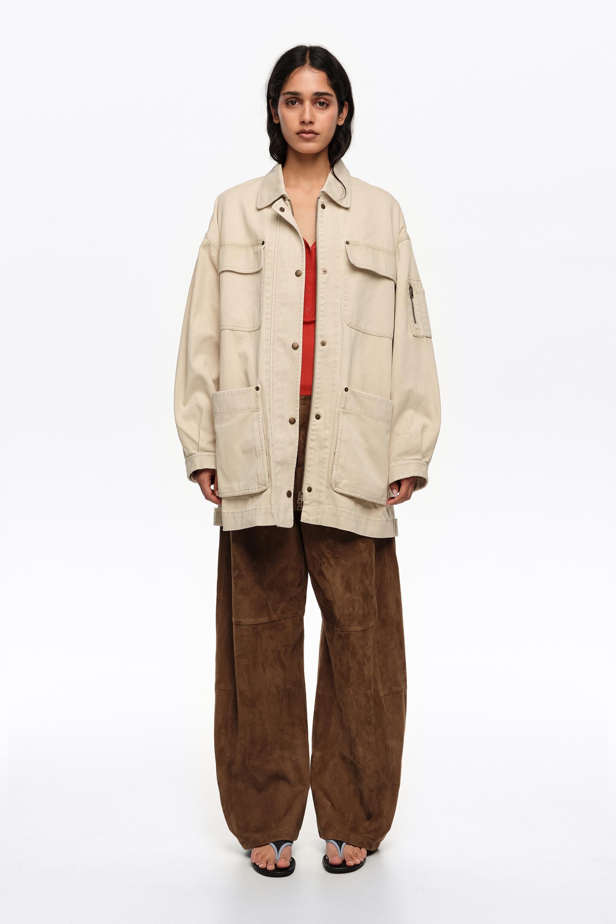 Off-weißes Baumwoll-Multi-Taschen-Jacke