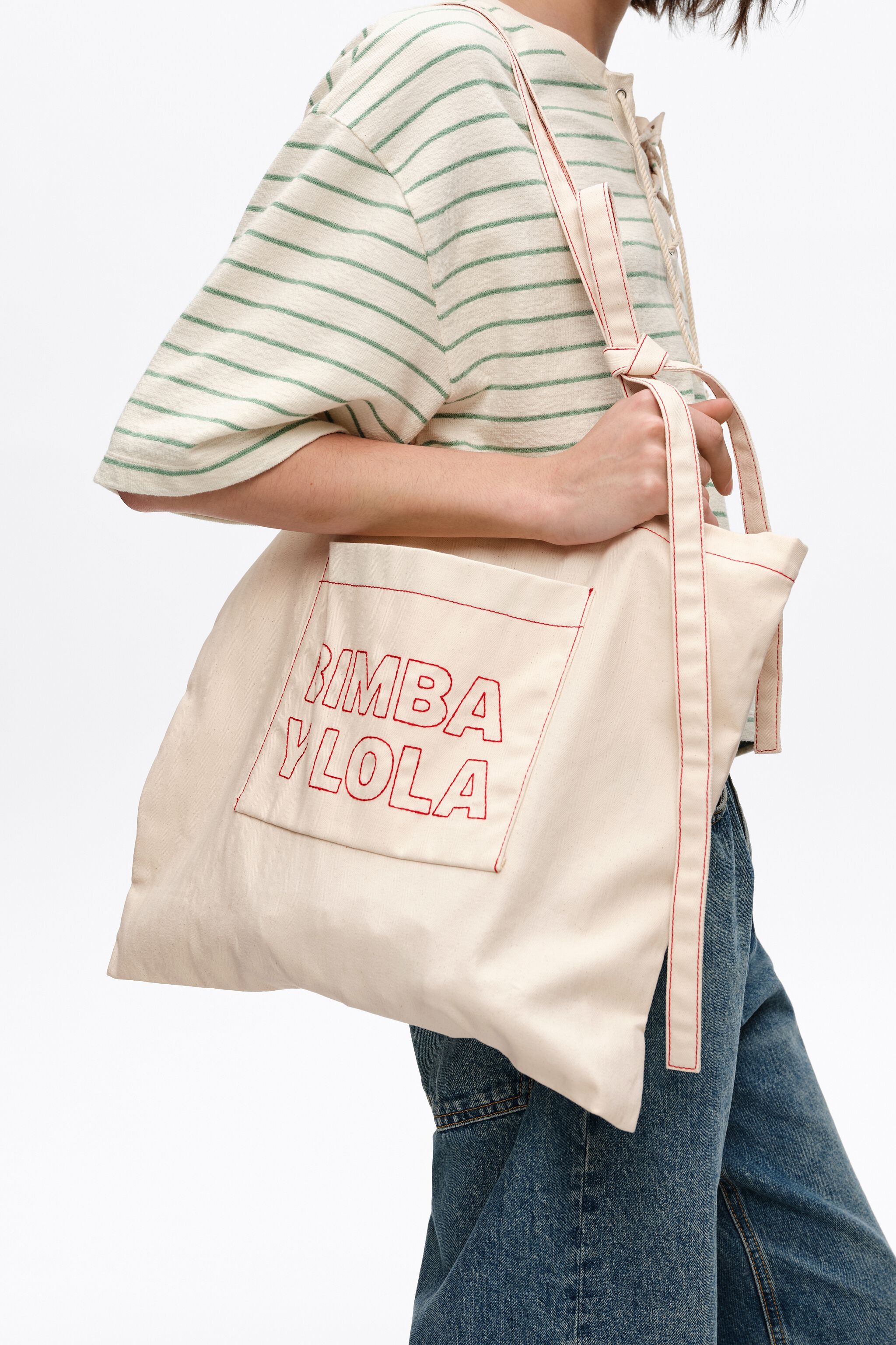 Große, offenweiße Baumwollsegeltuch-Tasche