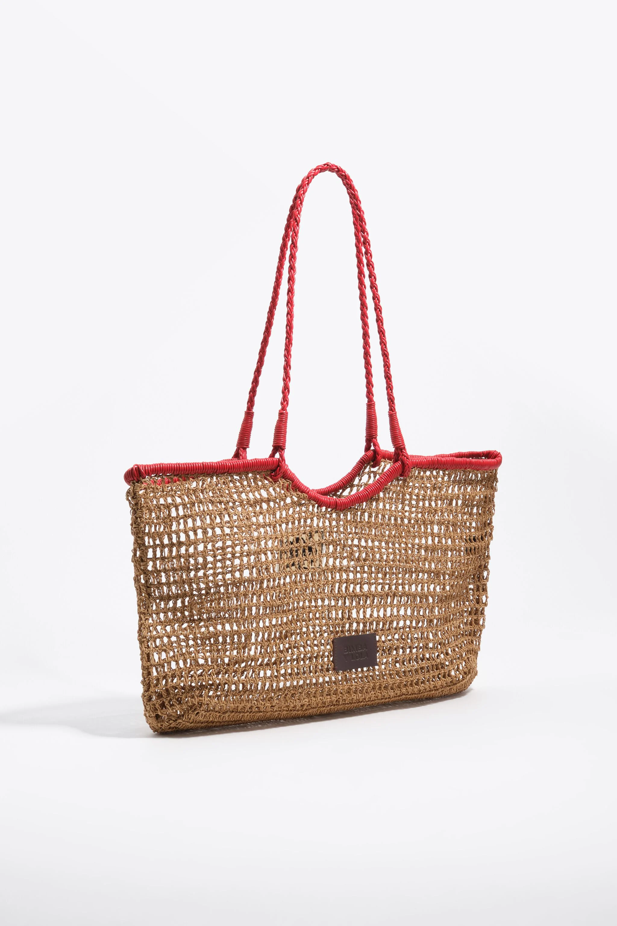 Große dunkle natürliche Raffia-Optik Einkaufstasche