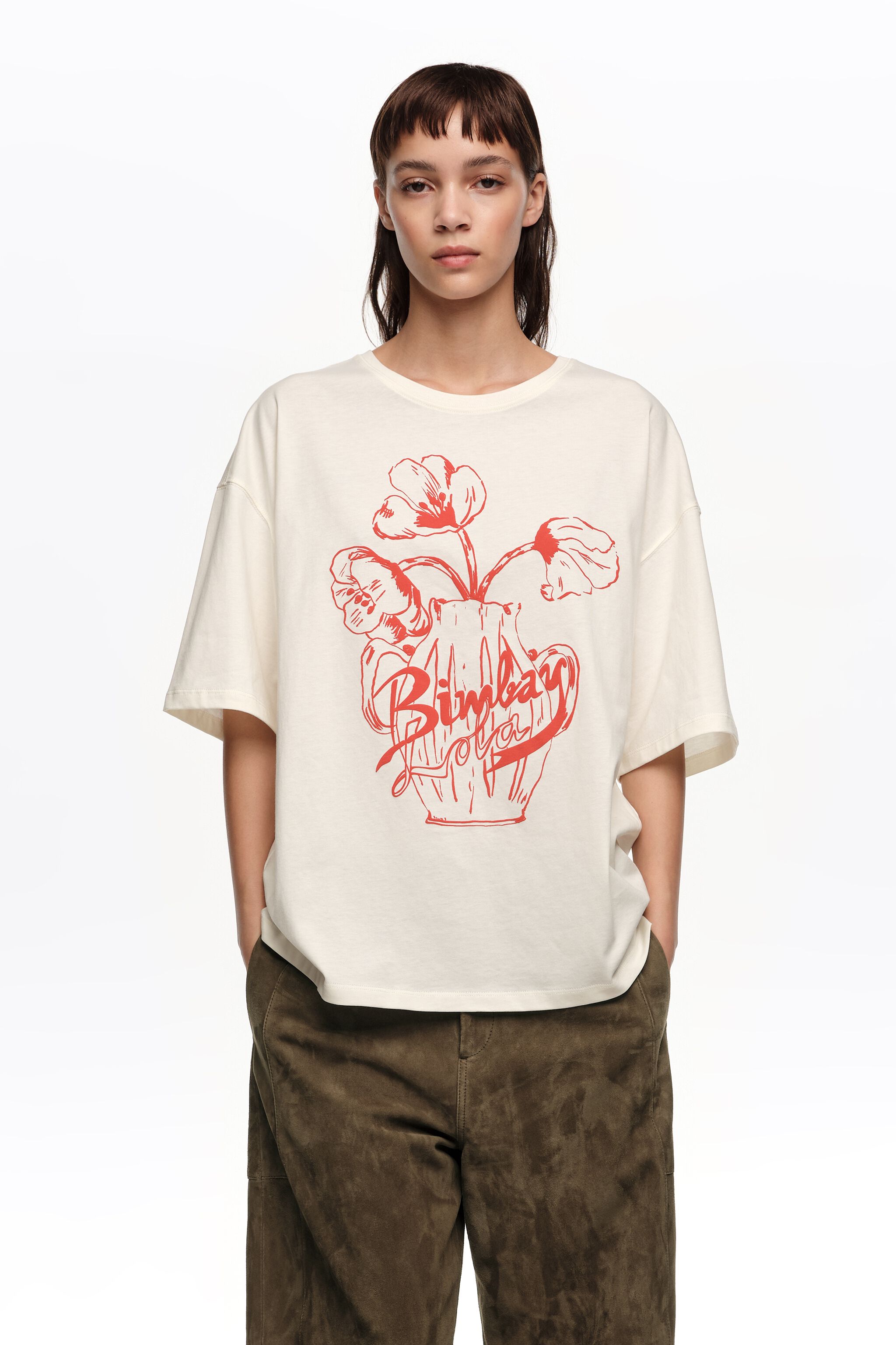 Weiße T-Shirt mit geprägtem Blumenlogo