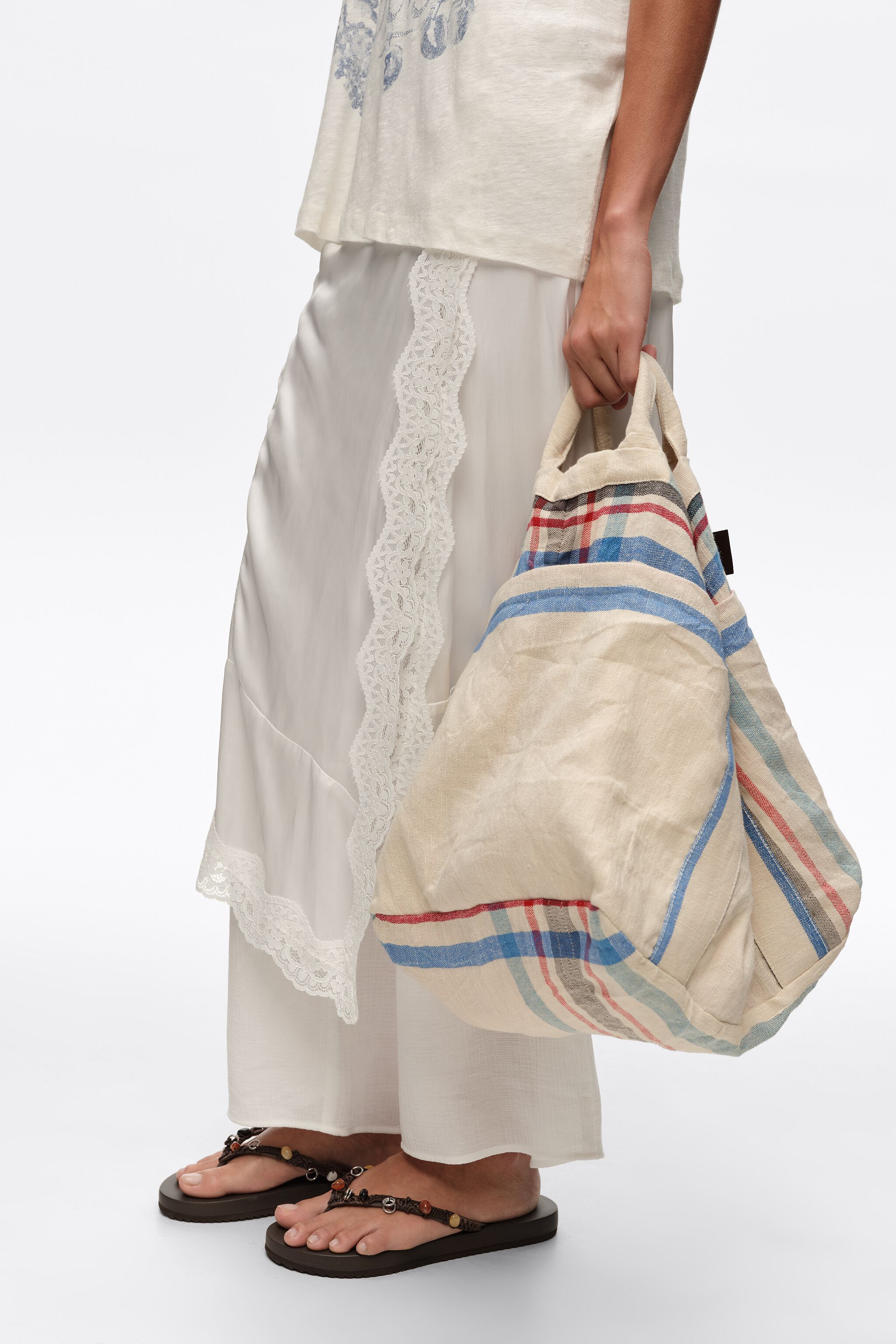 Ecru Leinen Maxi-Tasche