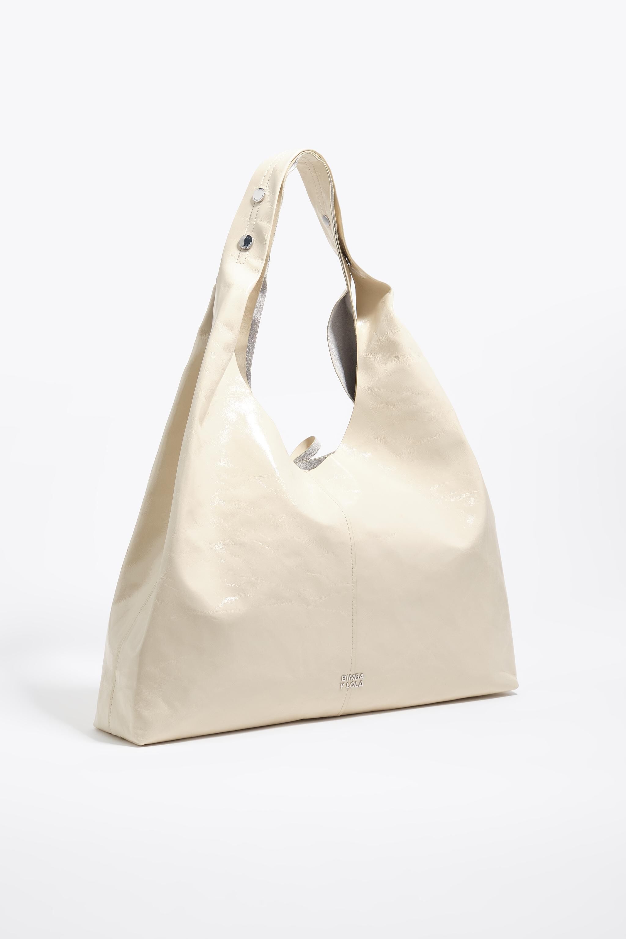 Creme glänzendes Leder Maxi-Bikini-Papier-Tasche