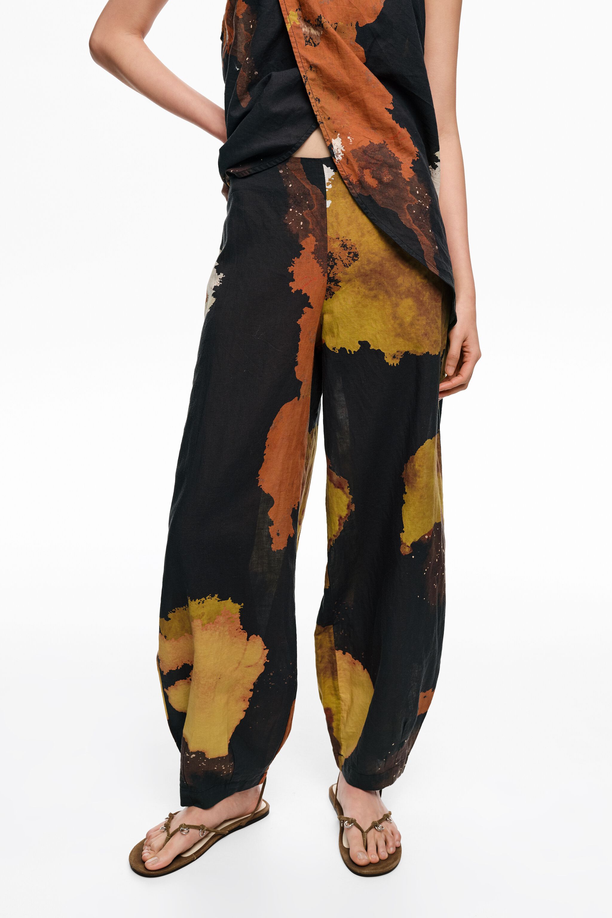 Blau schwarze Leinen-Leggings