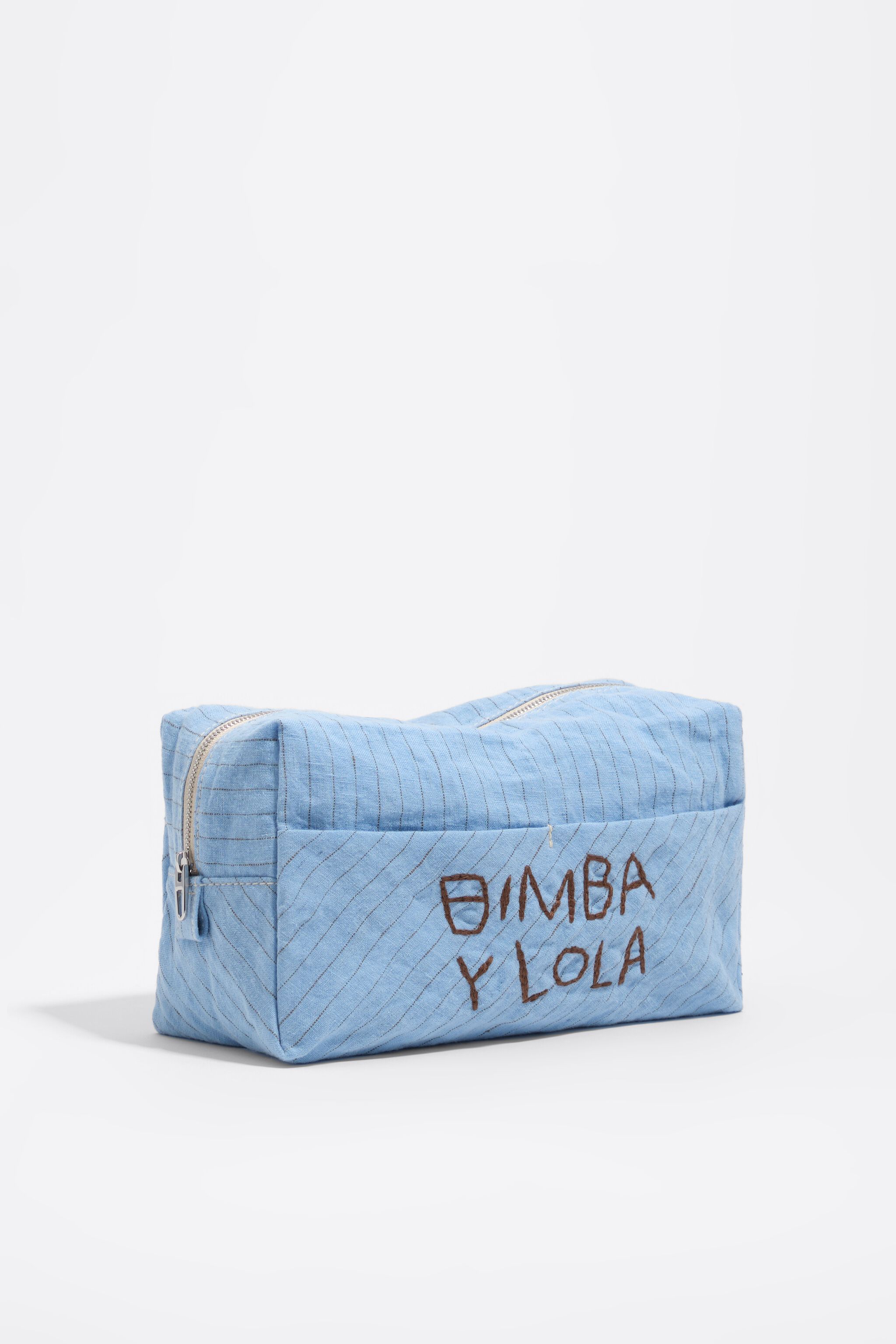 Große, helle blaue Leinen-Make-up-Tasche