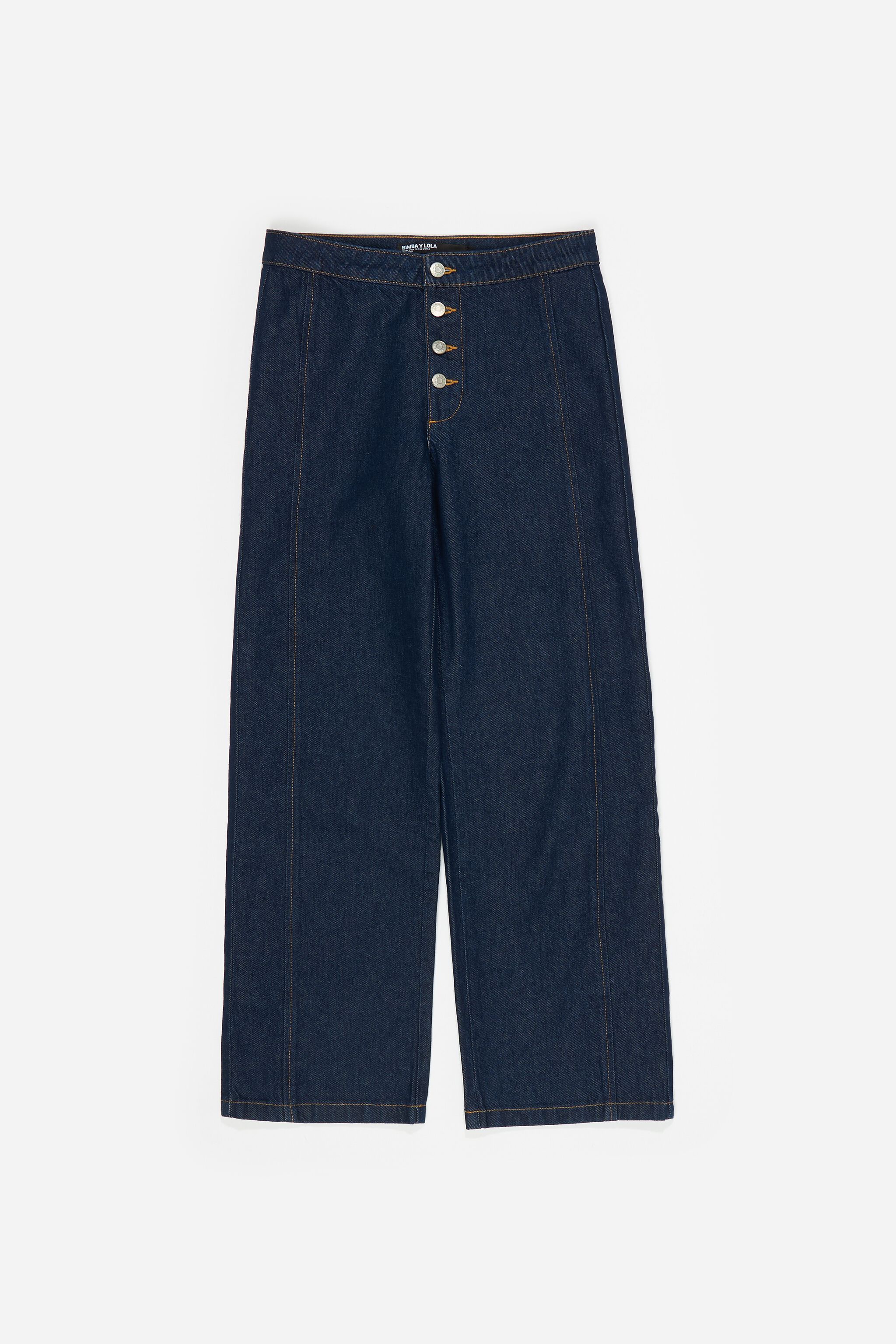 Dunkelblaue Denim-gerade Hose mit Knöpfen