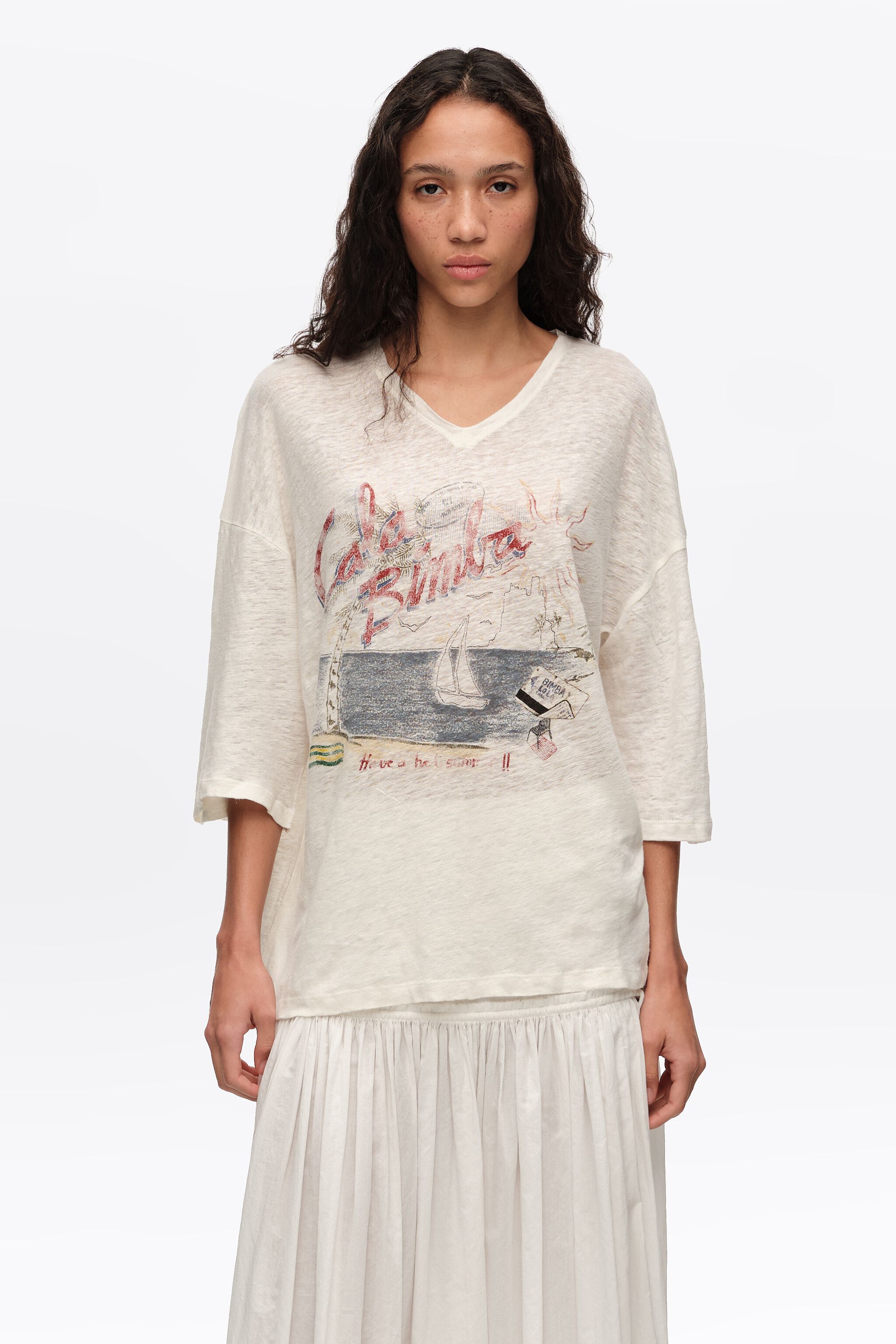 Blass ivory Leinen-Bimba-Cala-Logo-T-Shirt