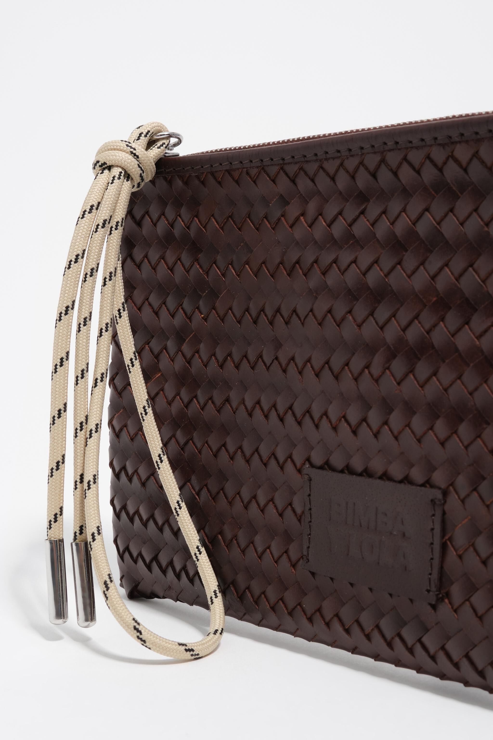 Dunkelbraun mittelgroße Leder-Reißverschluss-Clutch