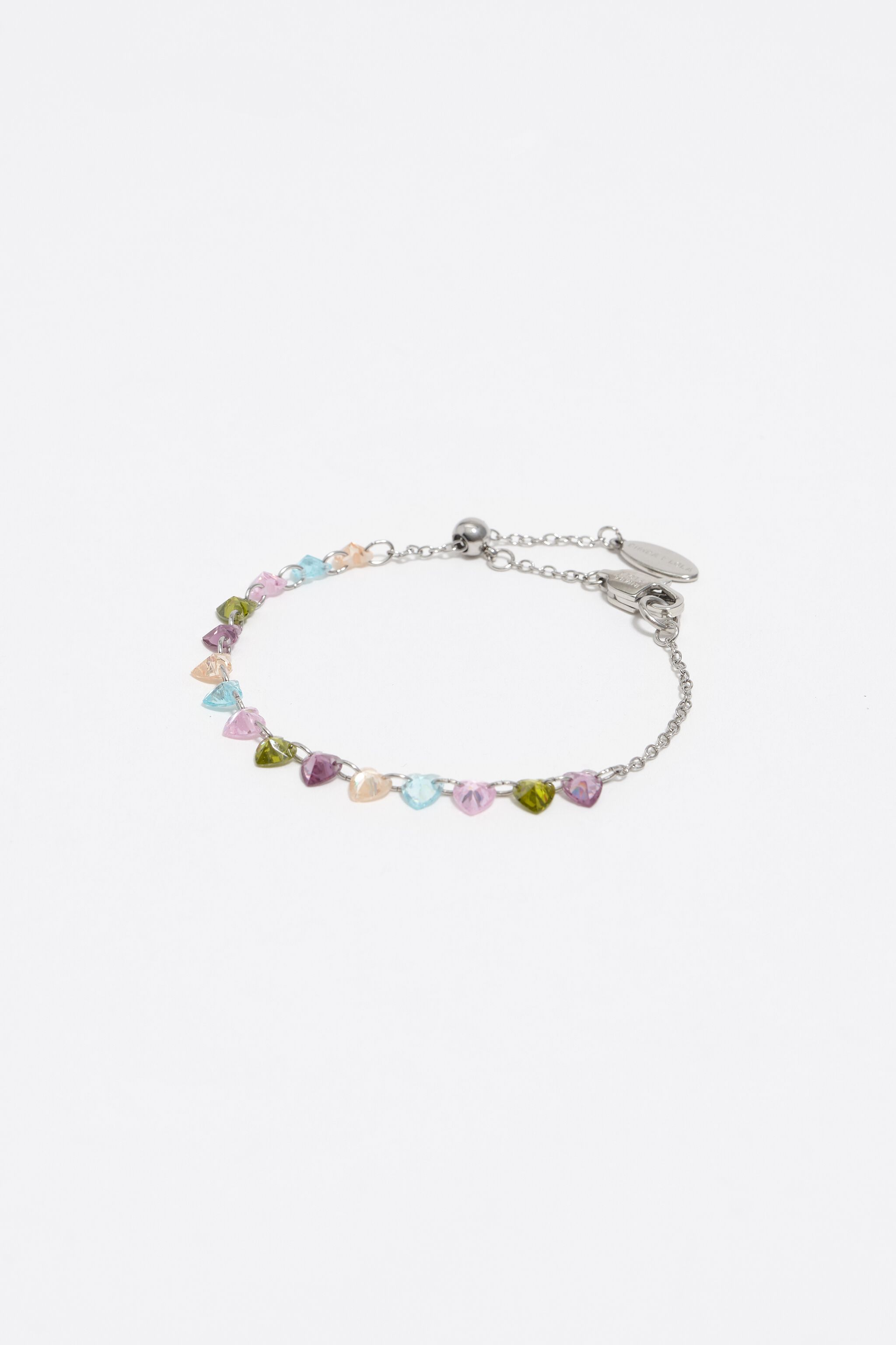 Silberfarbener Herzen-Armband mit mehrfarbigen Kristallen