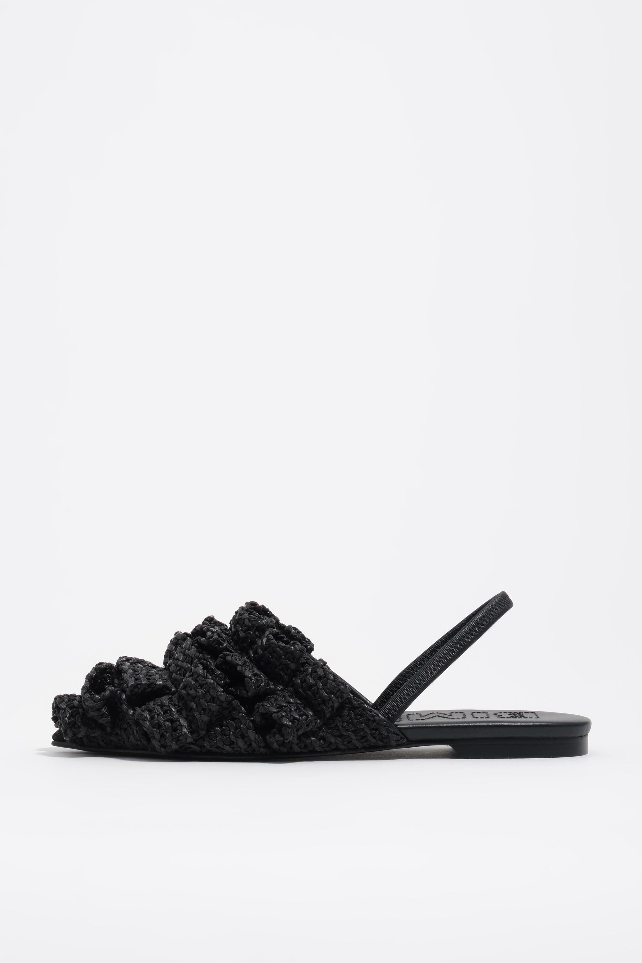 Schwarze Raffia-Spitzenslingback-Ballerina