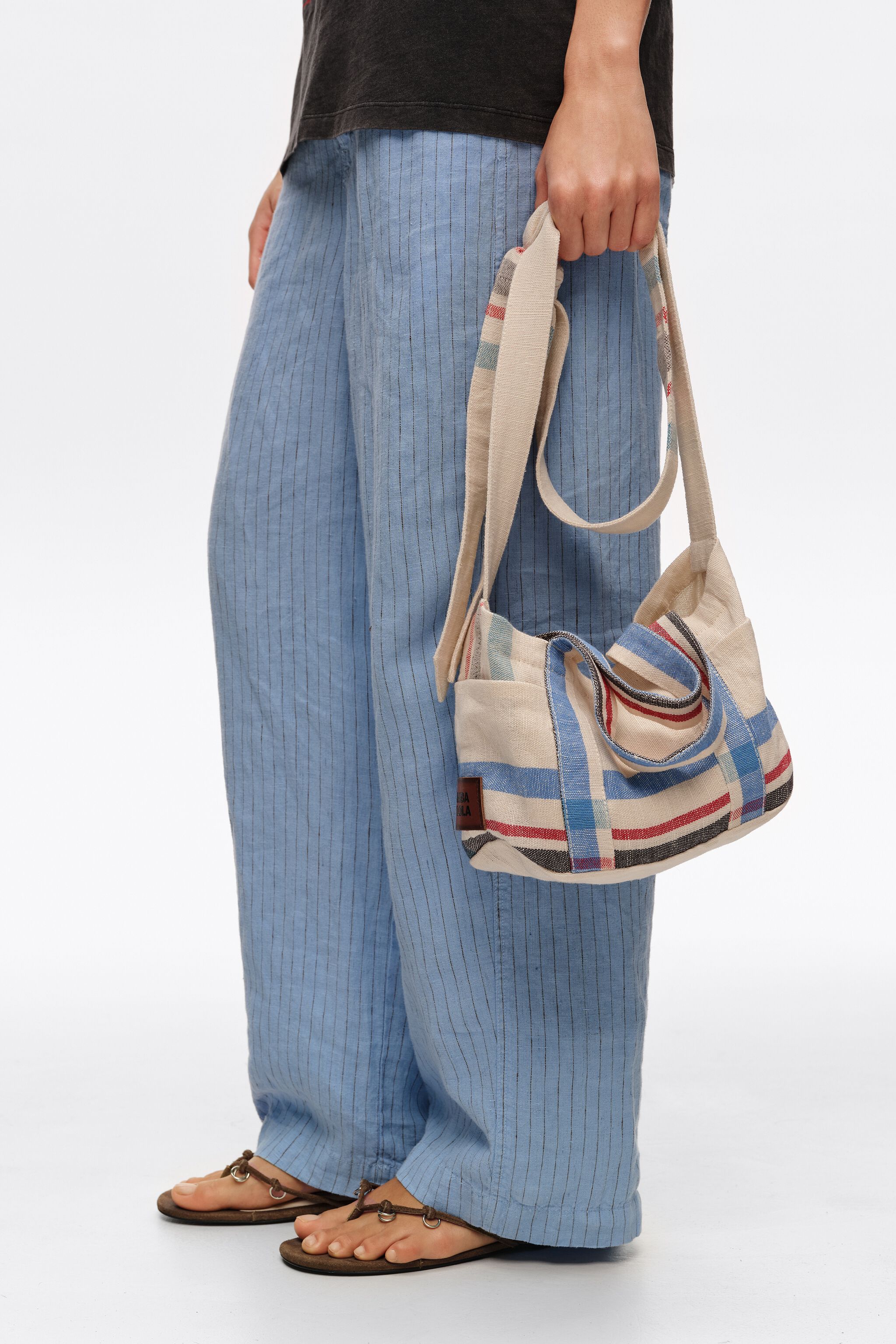 Mini-Handtasche aus Leinen in Ecru