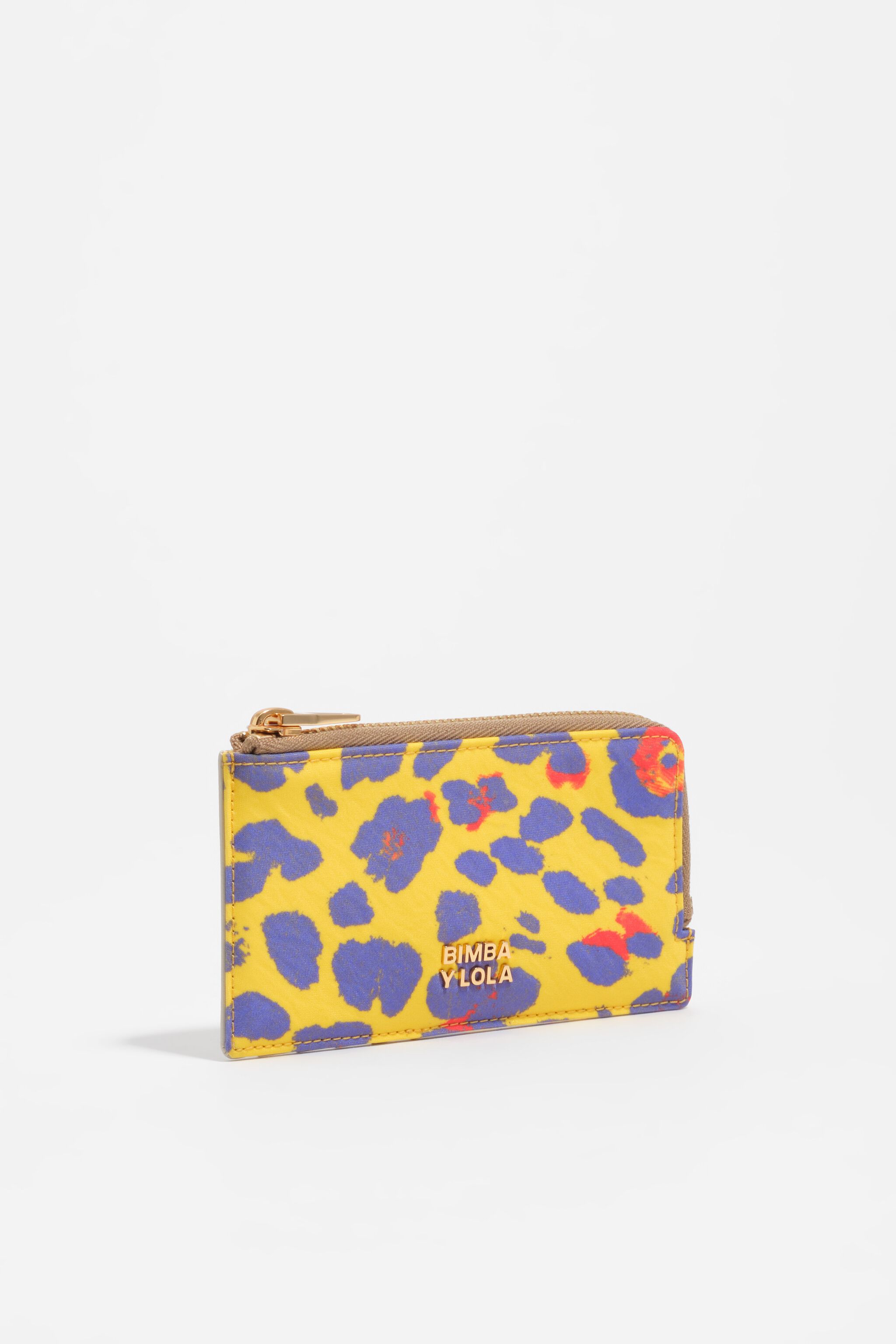 Intens gelber Leopard-Nylon-Kartenhalter / Münzgeldbörse