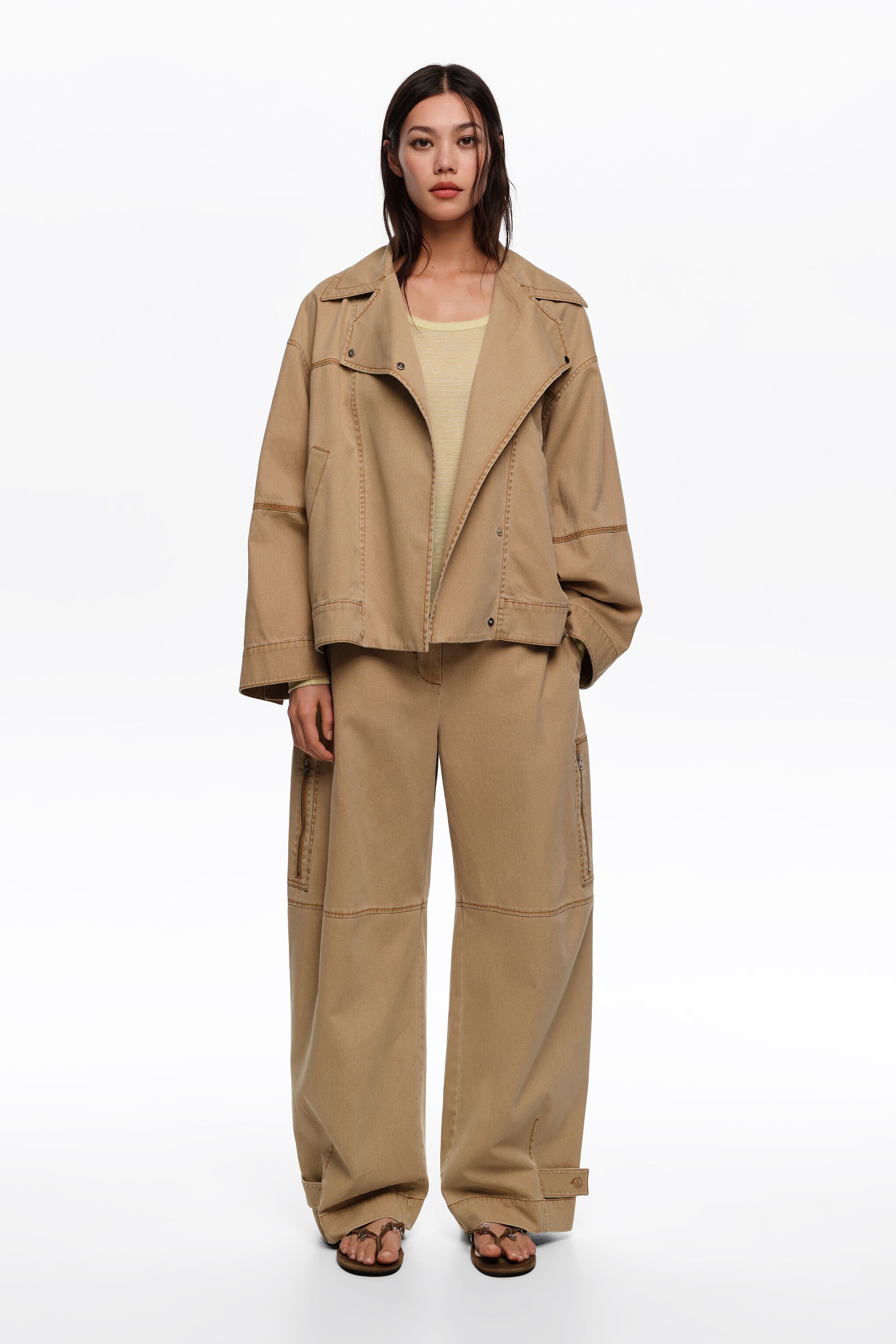 Washed-Doppelreiher-Jacke im Camel-Ton