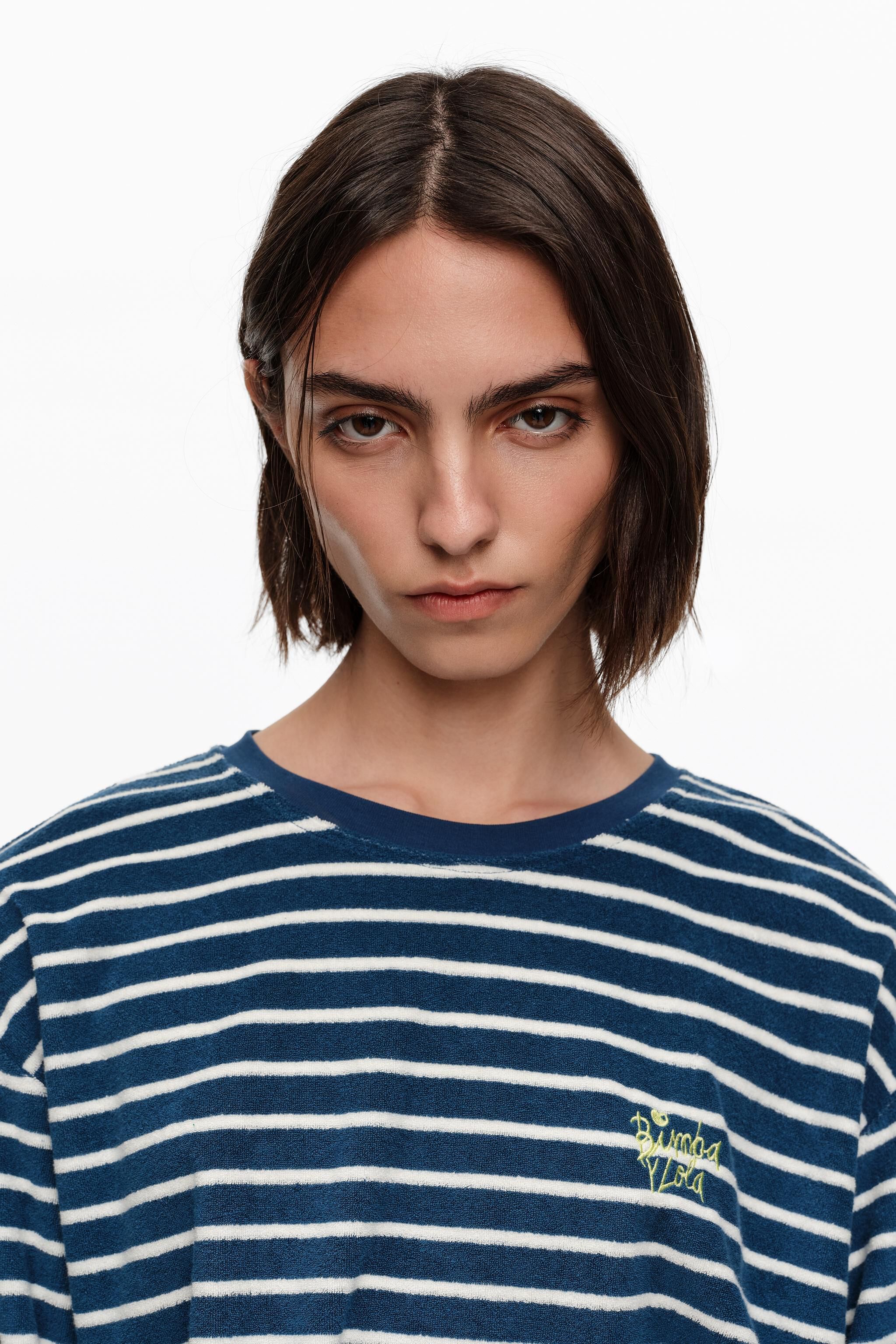 Marineblau gestreiftes Handtuch Langarm-T-Shirt