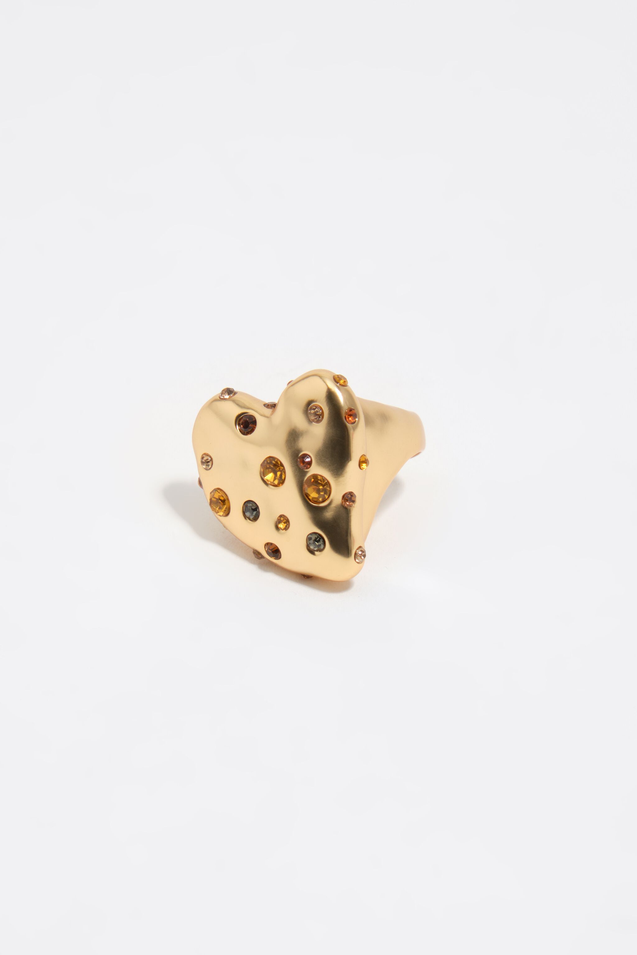 Herz-Stein-Ring mit matter Gold-Textur