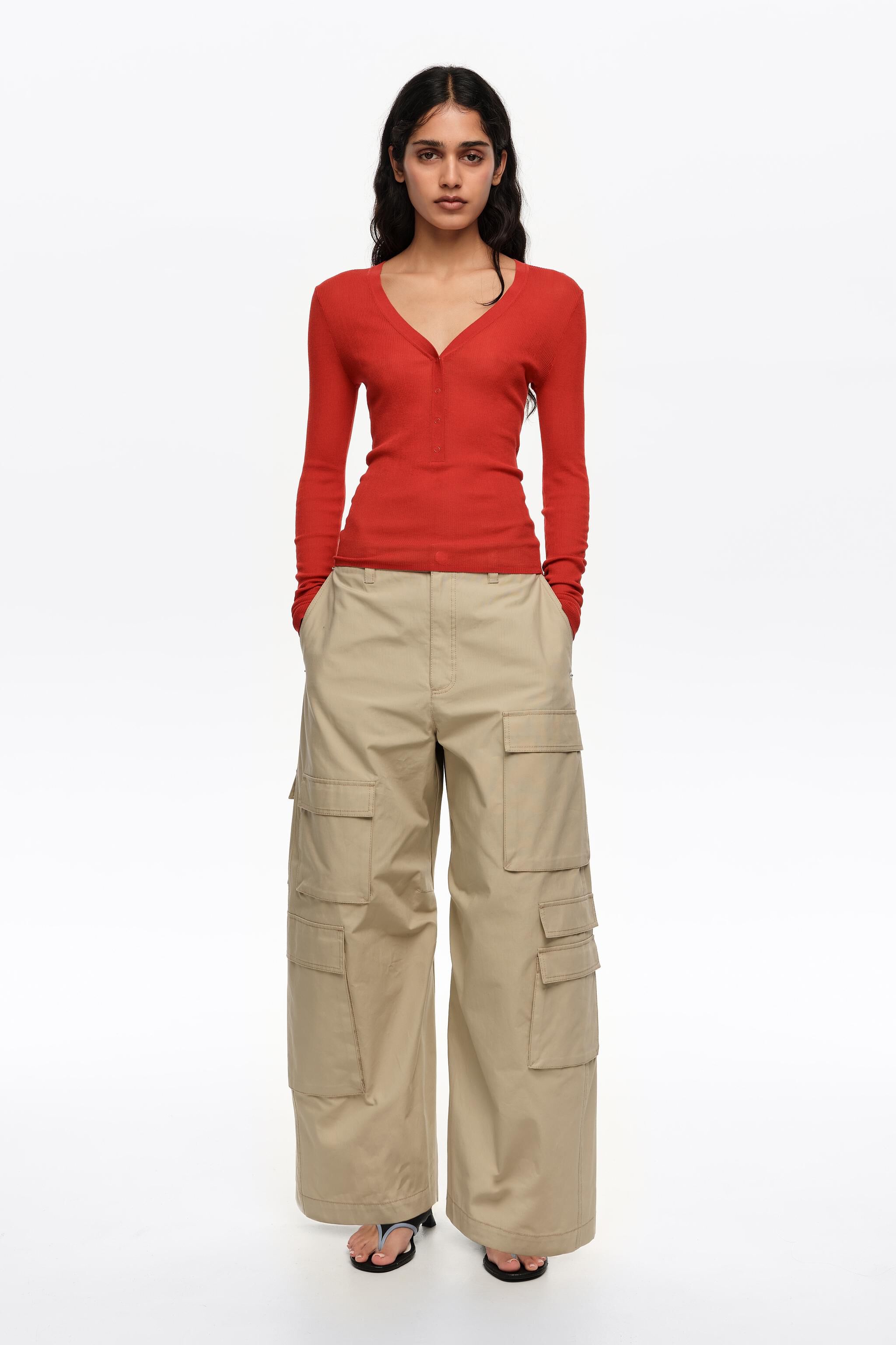 Sand Baumwoll-Hosen mit mehreren Taschen