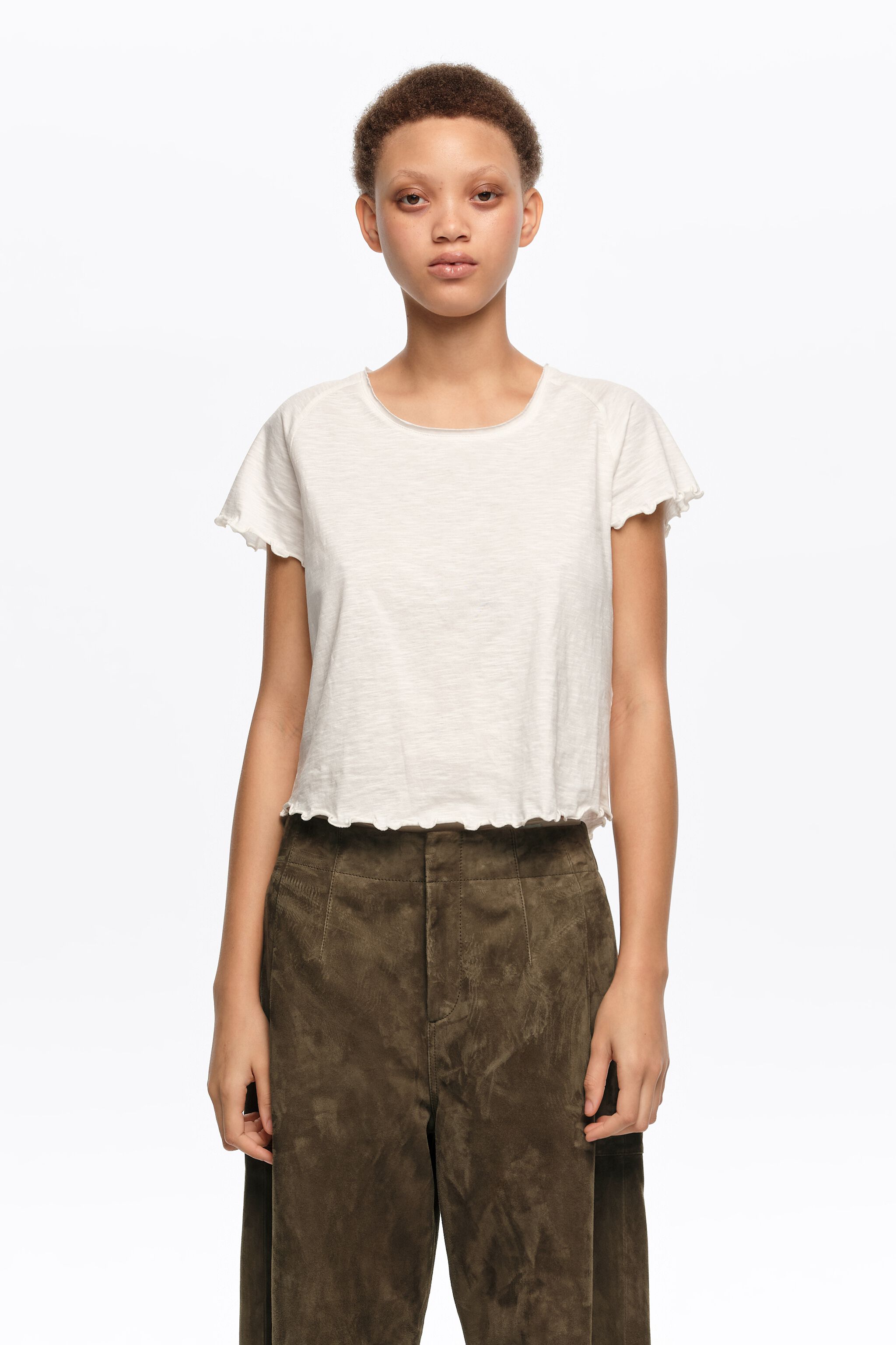 Beige enganliegender Raglanärmel-T-Shirt