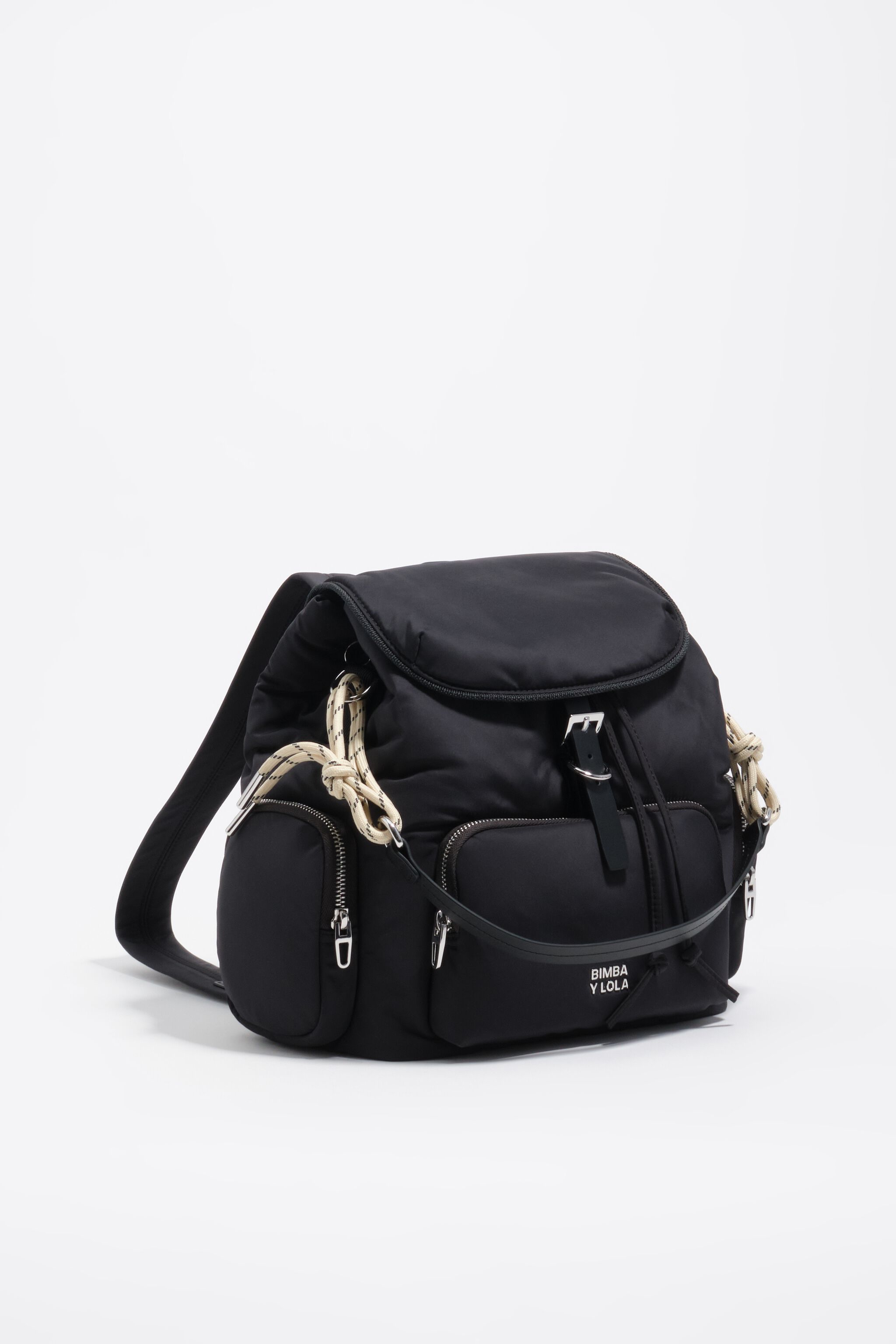 Dunkel anthrazitfarbener Nylon-Pocket-Rucksack