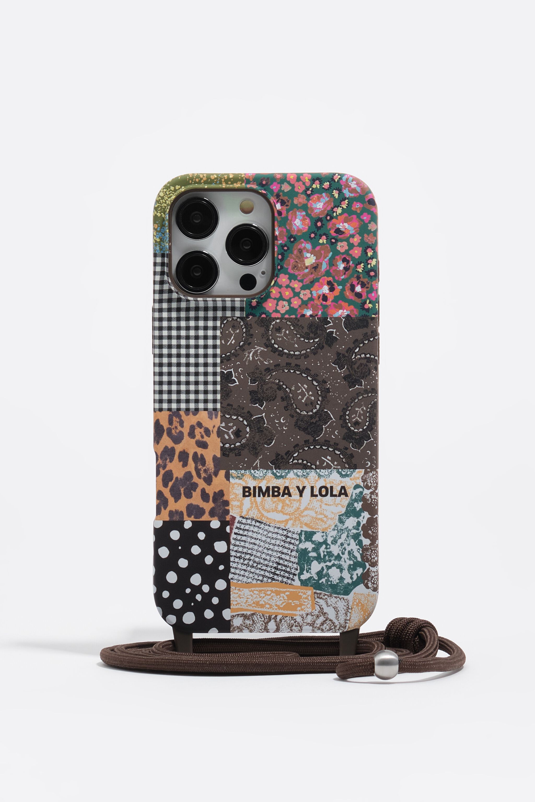 Patchwork-Handyhülle aus Polyurethan für iPhone 16 Pro Max