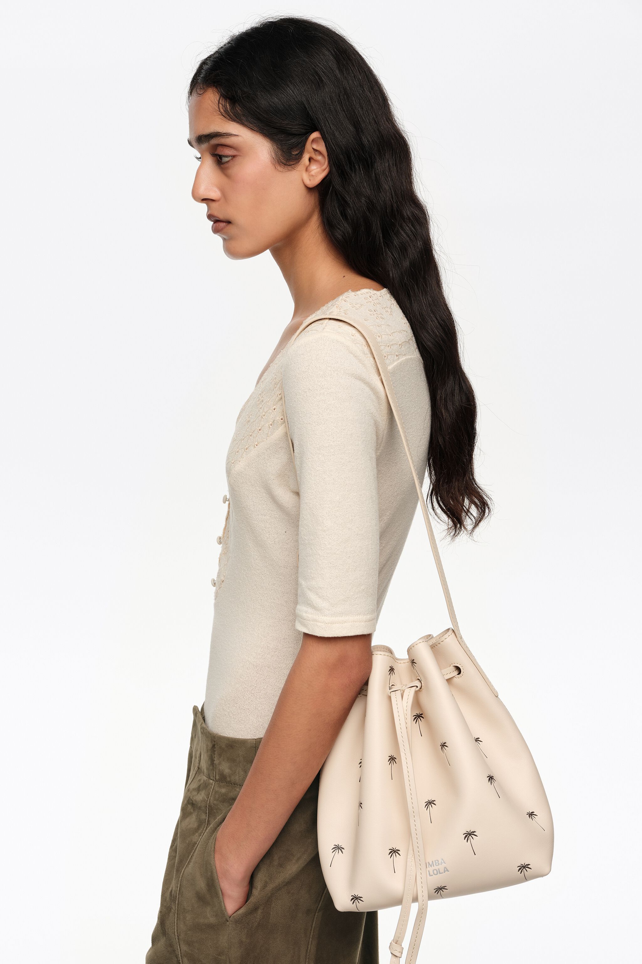 Große Palmen-Leder-Handtasche Carlino