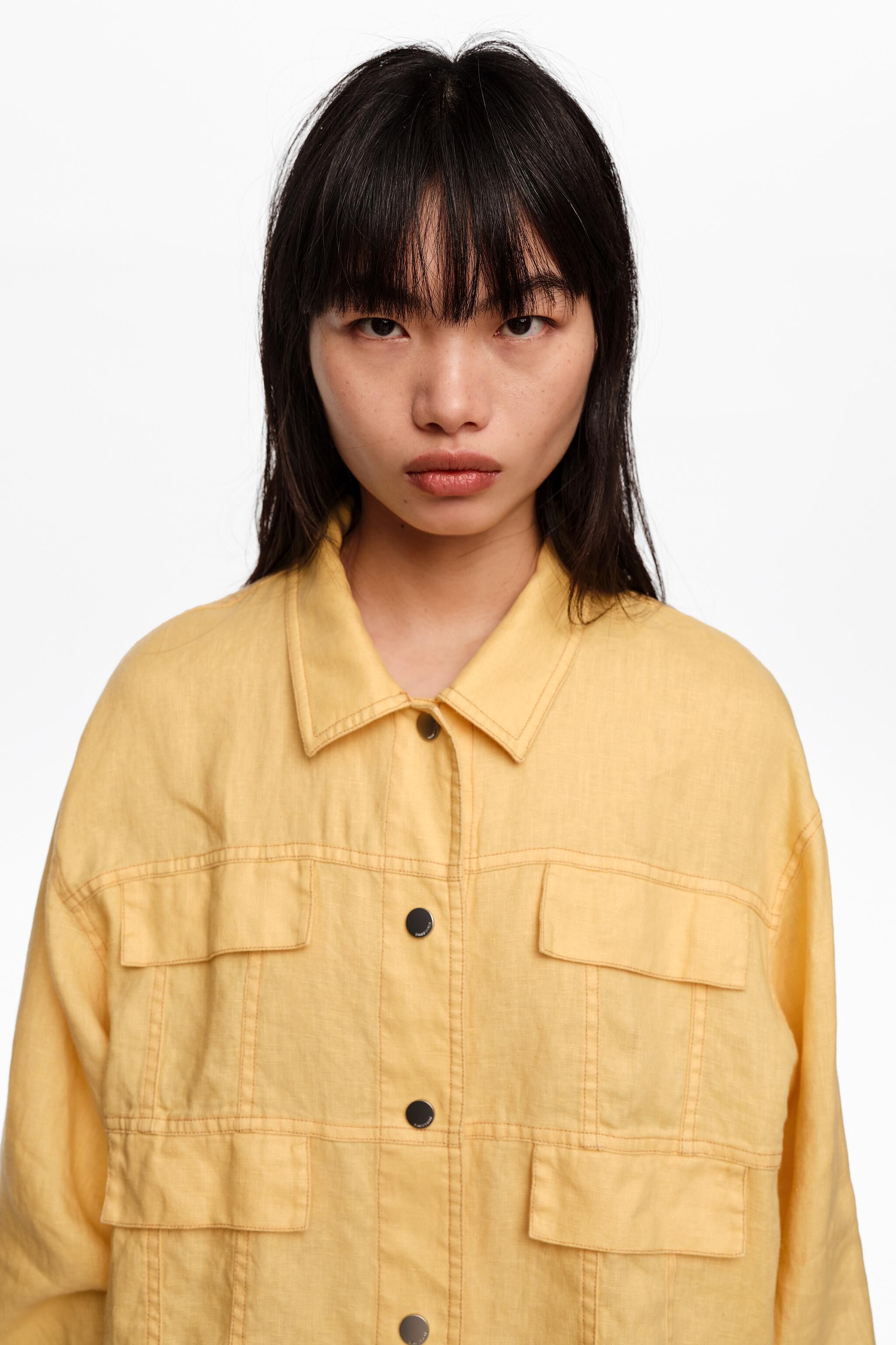 Gelber Leinen-Boxy-Jacke