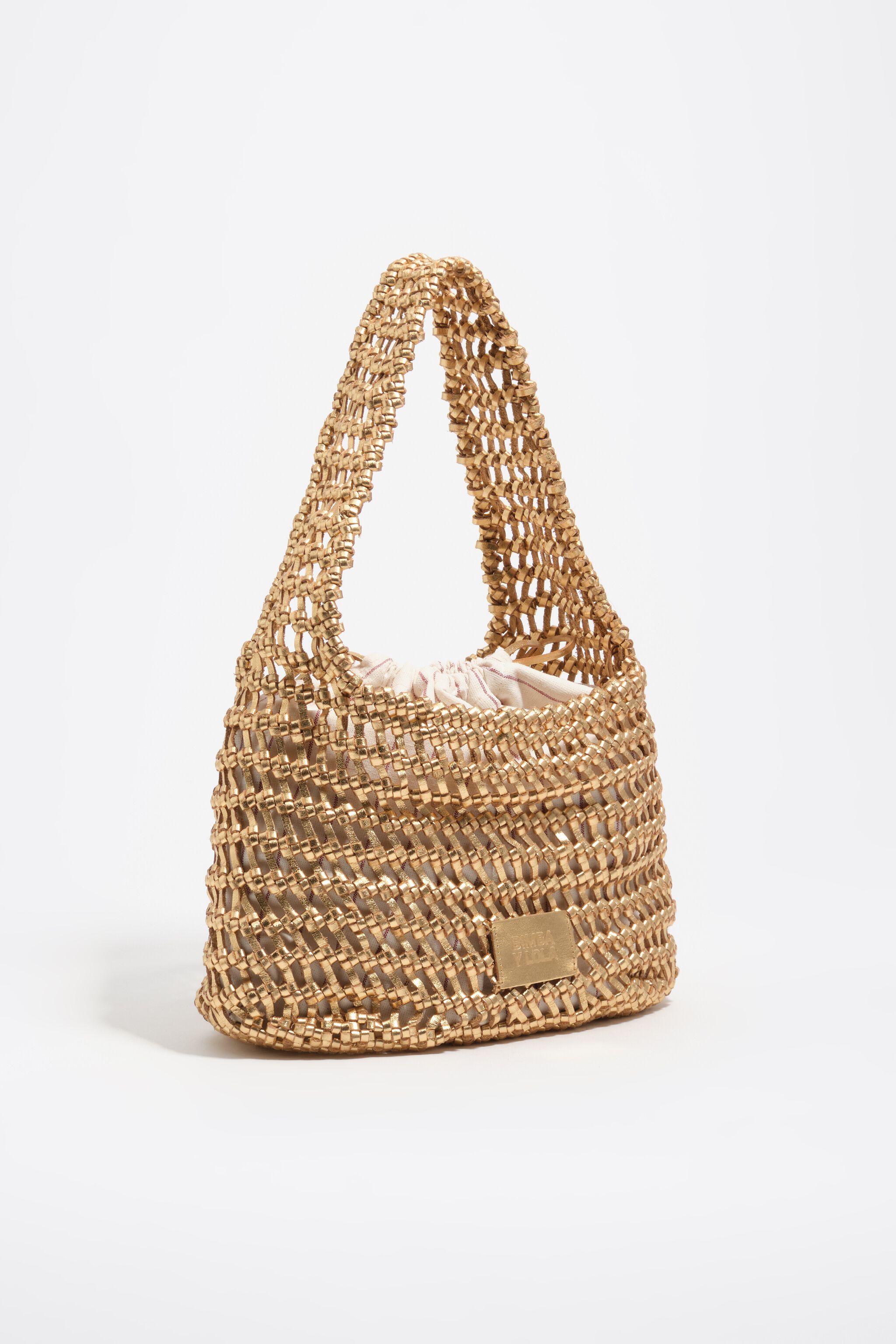 Goldenes Leder-geflechtetes mittelgroßes Tasche