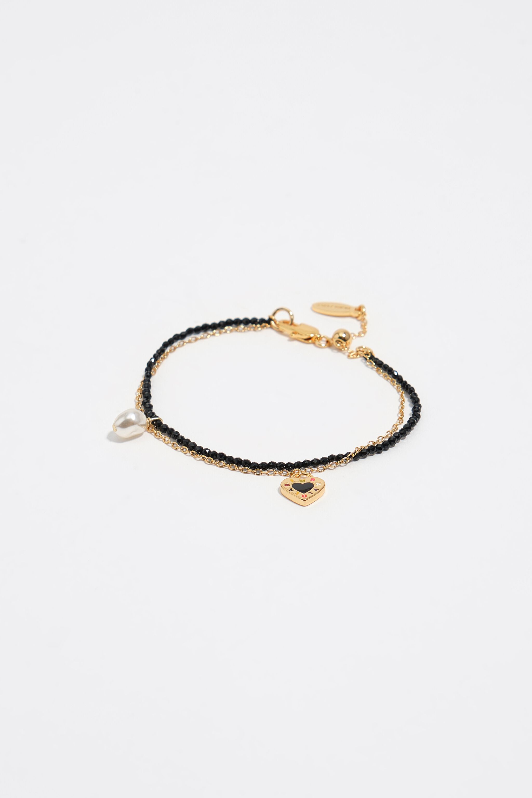 Schwarzer Doppelarmband mit Kristallen und Herzzeichen