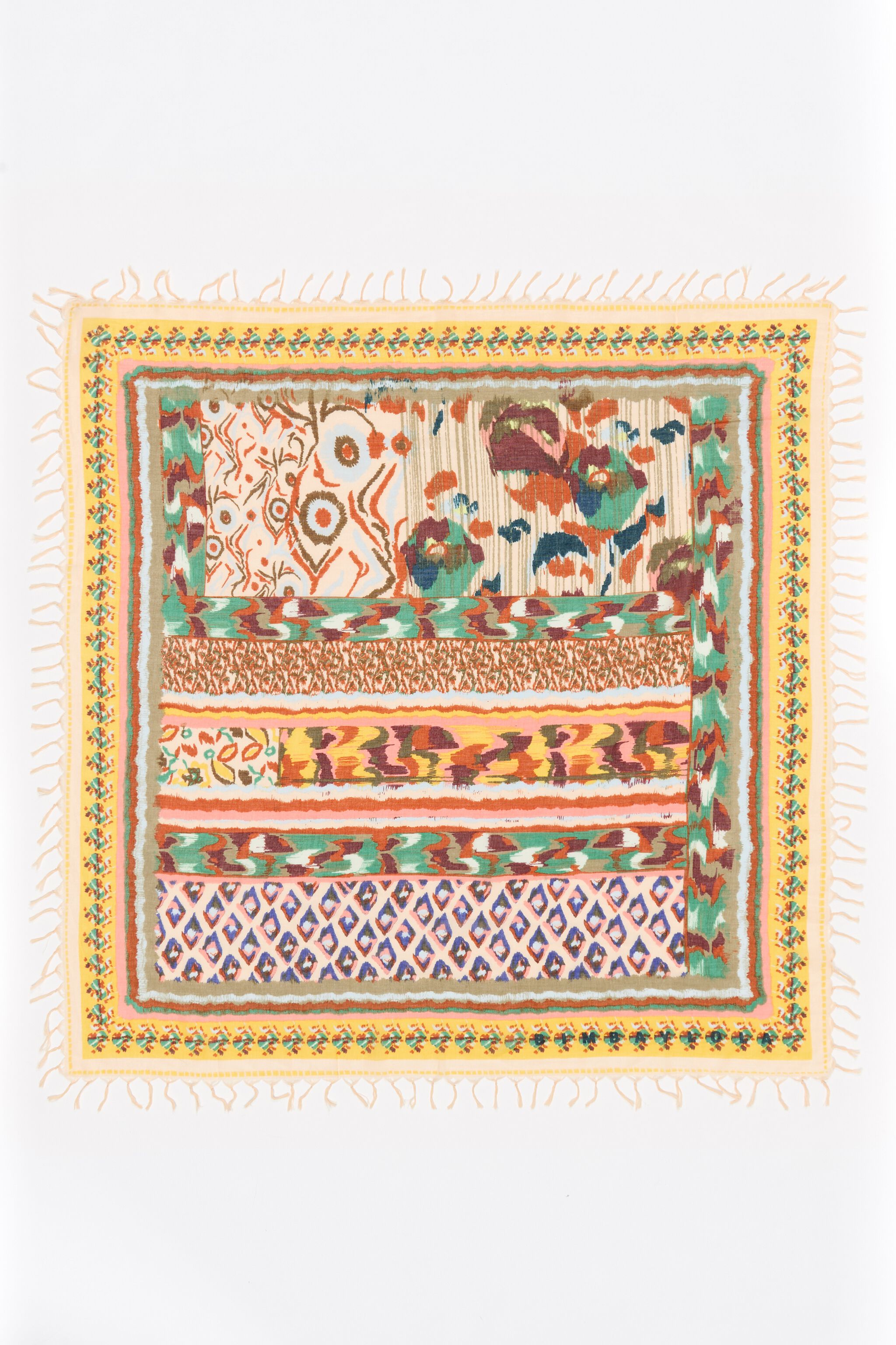 Gelber Ikat-Blumen-Patchwork-Schal