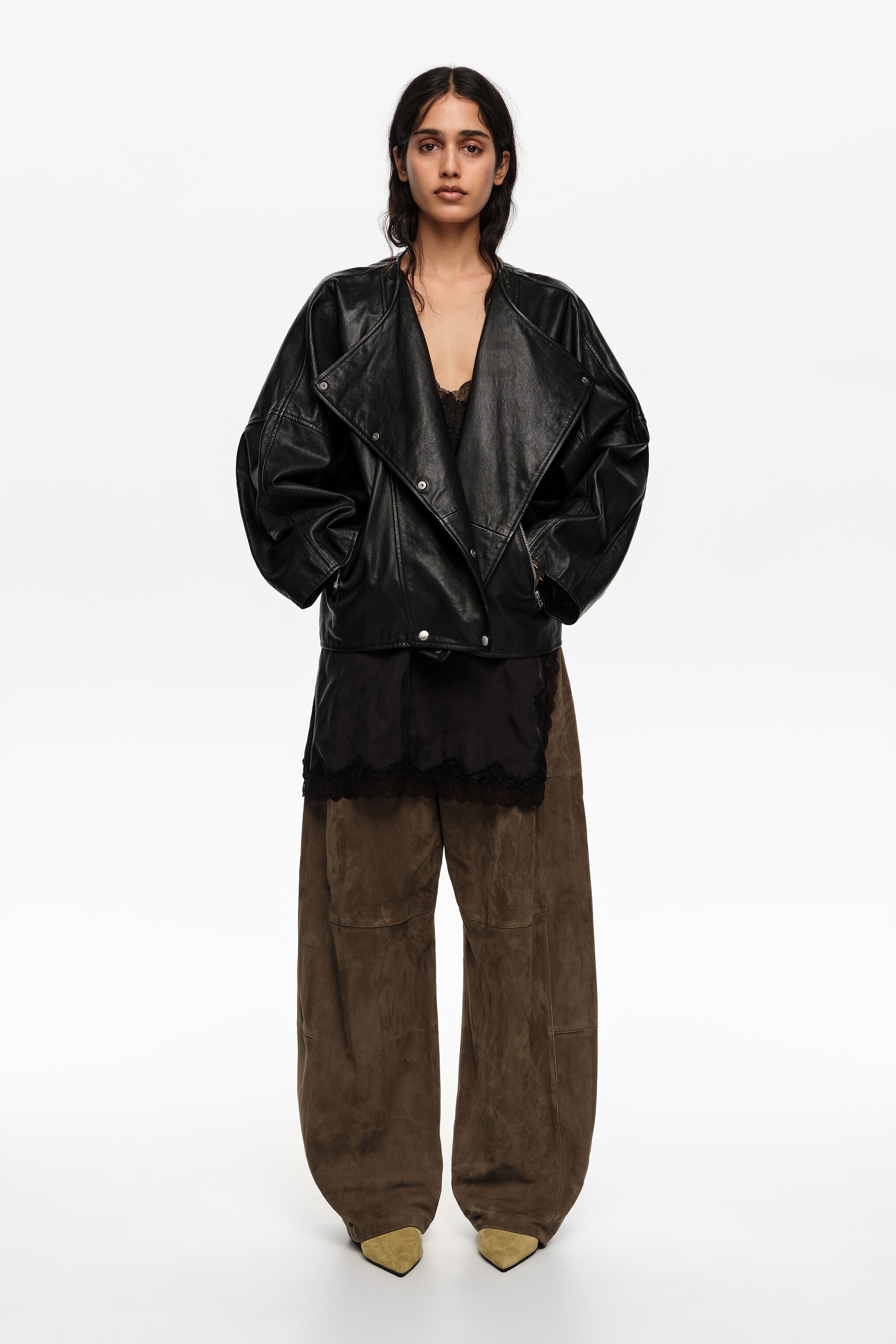 Schwarze Leder-Doppelreiher-Jacke
