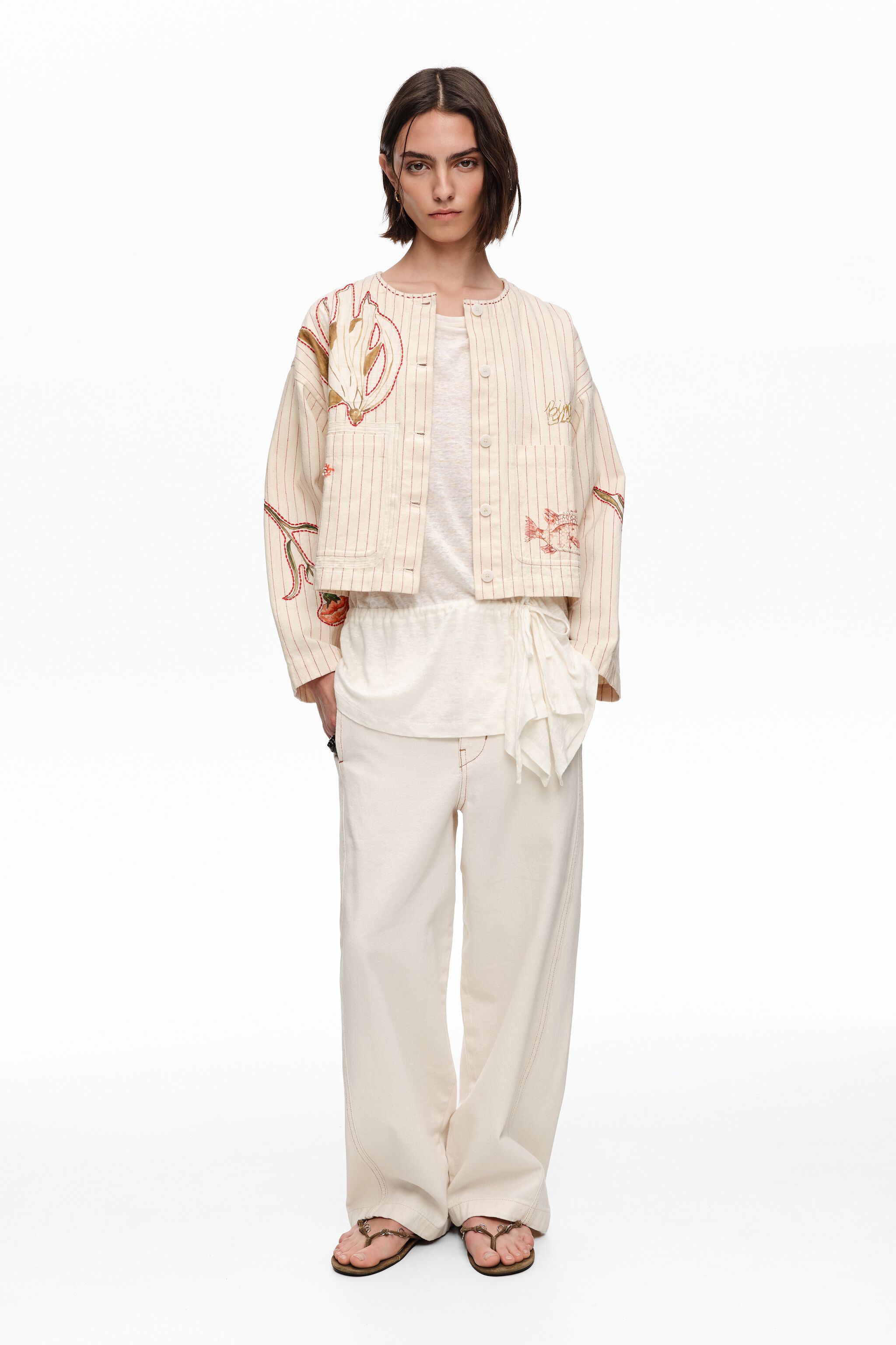 Ivory-Jacke mit Naht- und Streifenprints