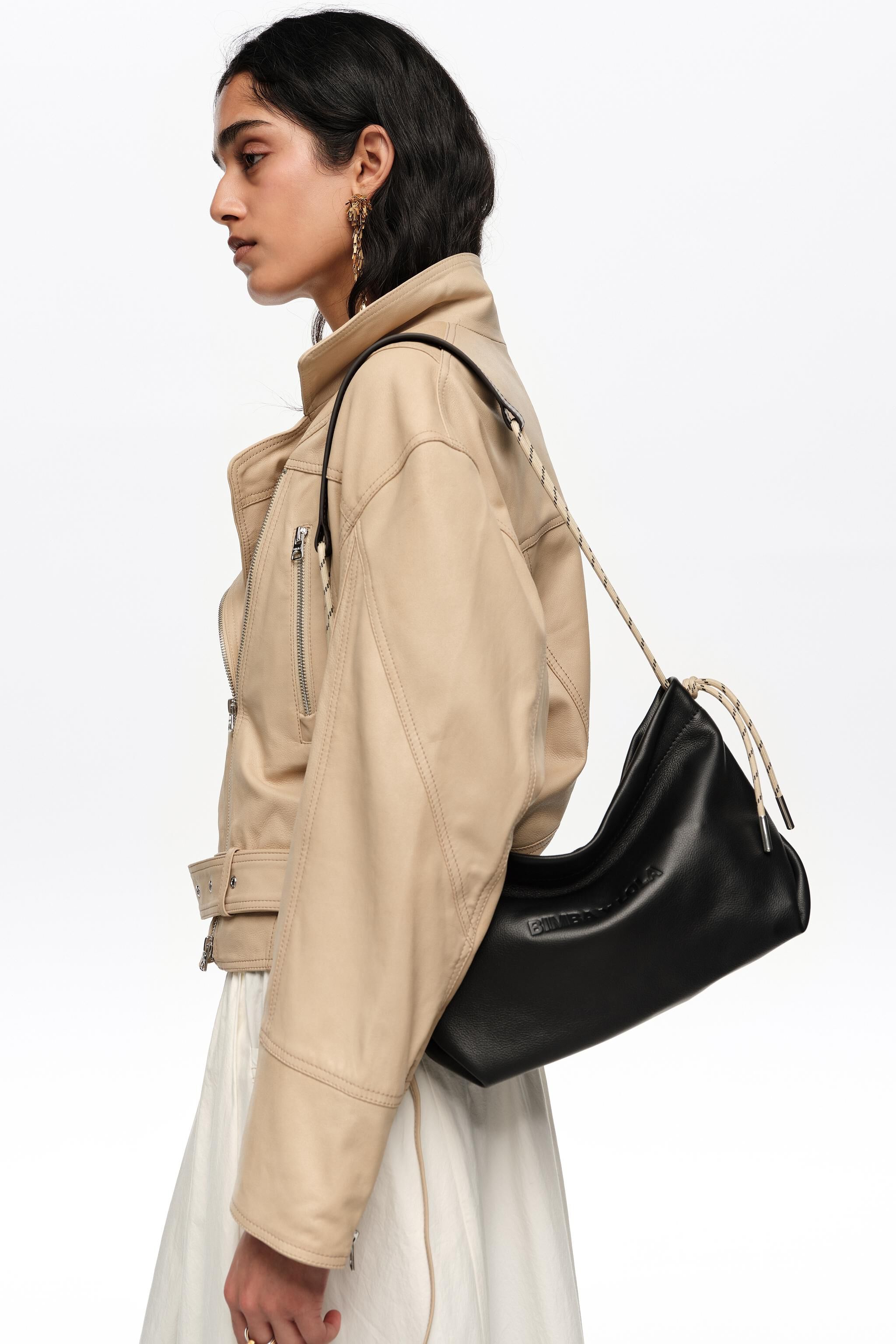 Medium schwarze Leder-Shoulderbag