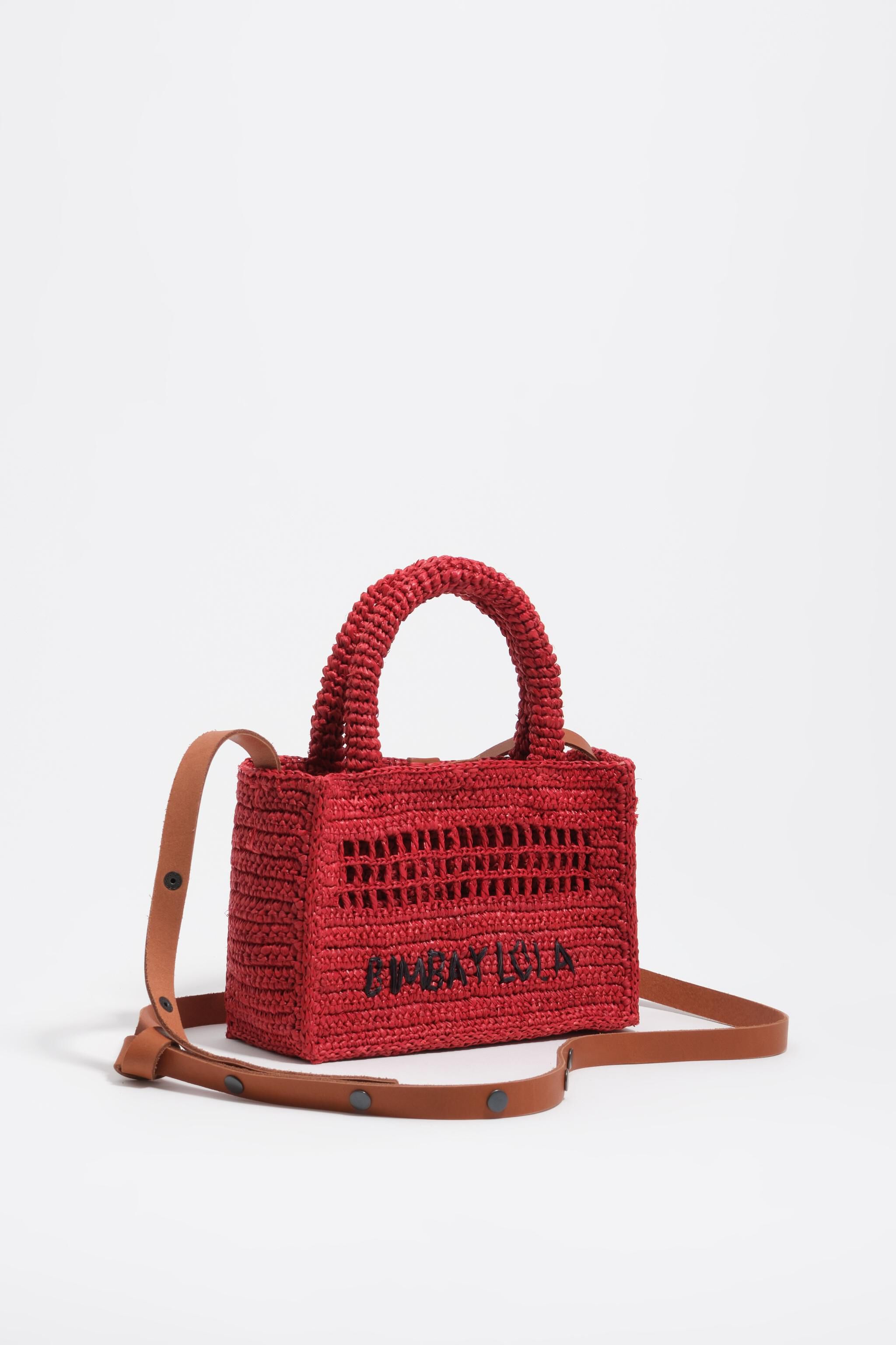 Rote Raffia-Quasten-Handtasche