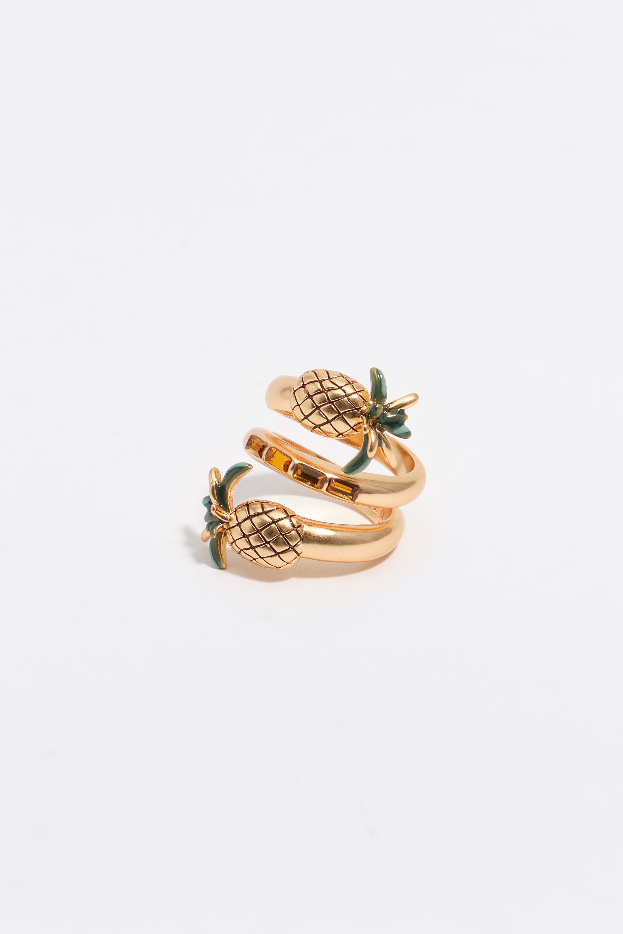 Goldene Ananas- und Kristall-Spiralring