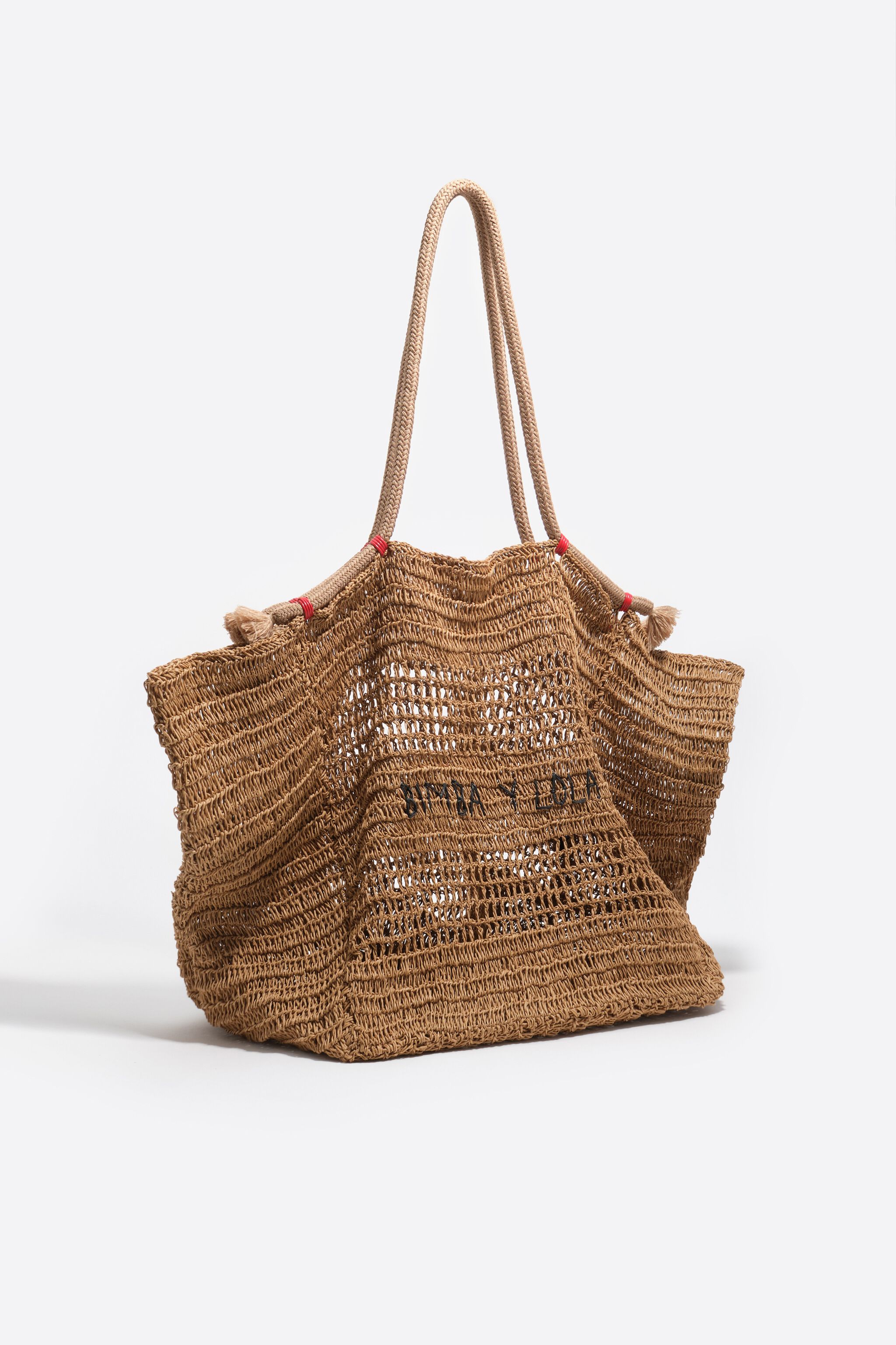 Große dunkel natürliche Raffia-Optik Umhängetasche