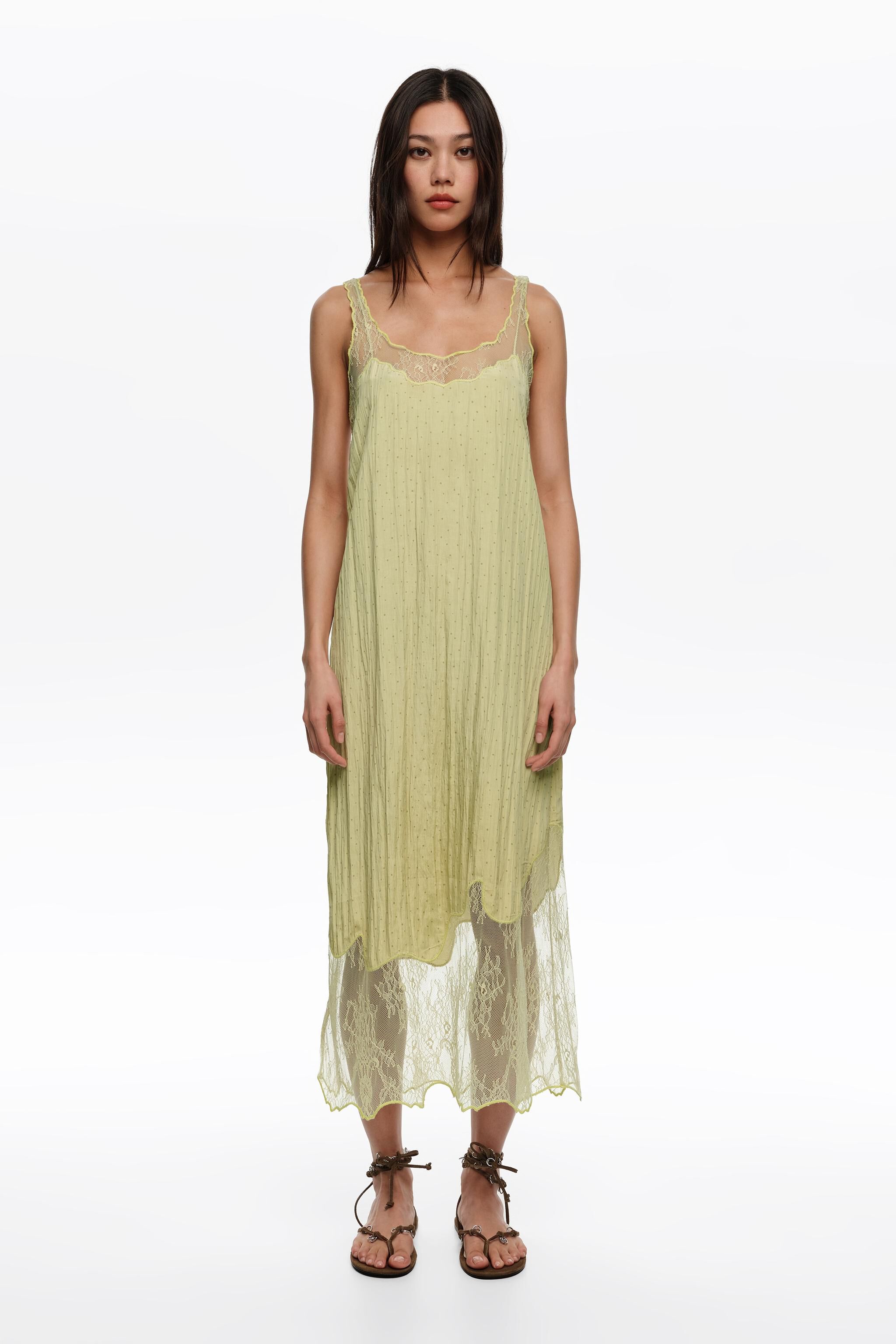 Olive Mini-Dots-Band-Strap-Kleid