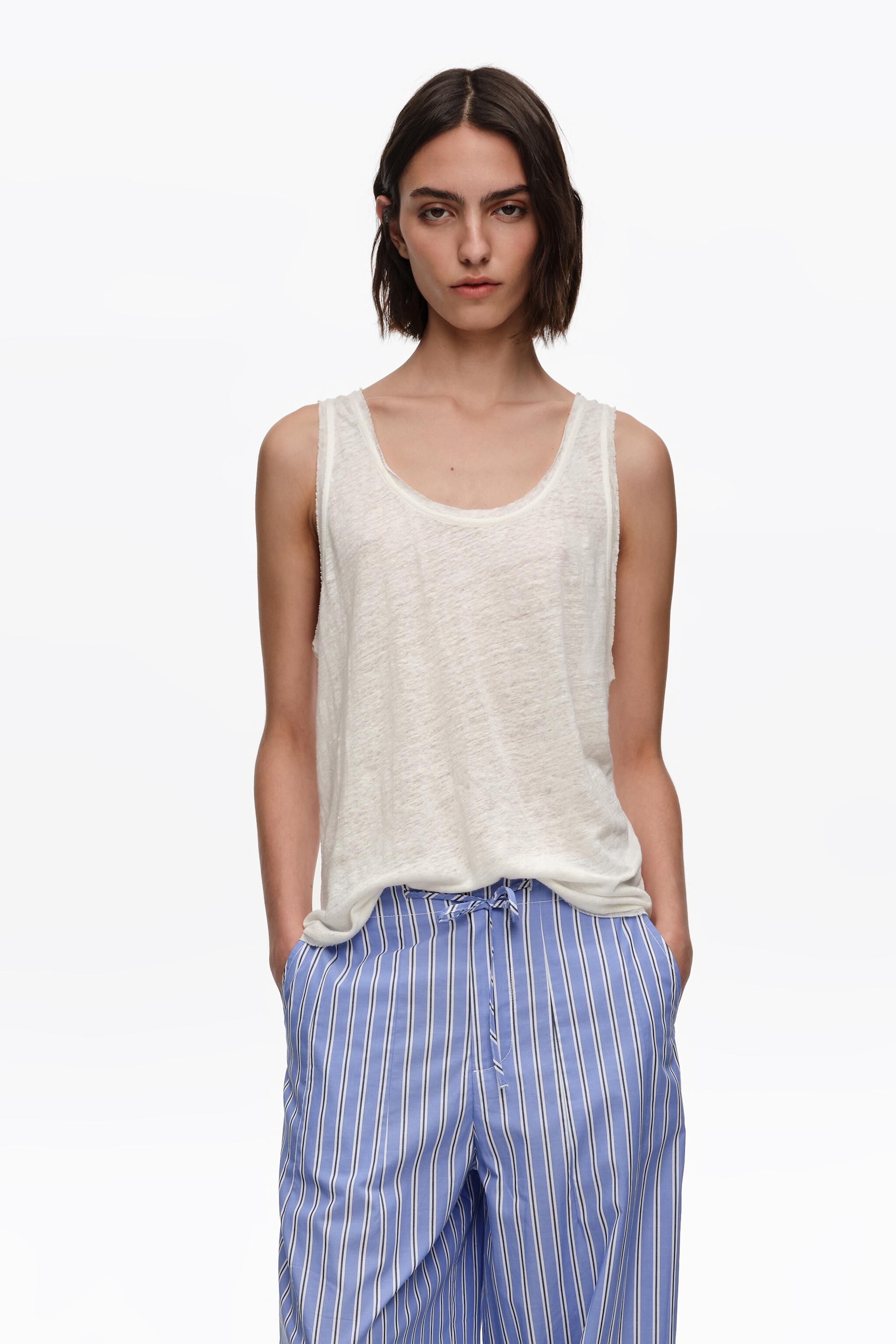 Beige gewaschene Leinen-Westen-Top