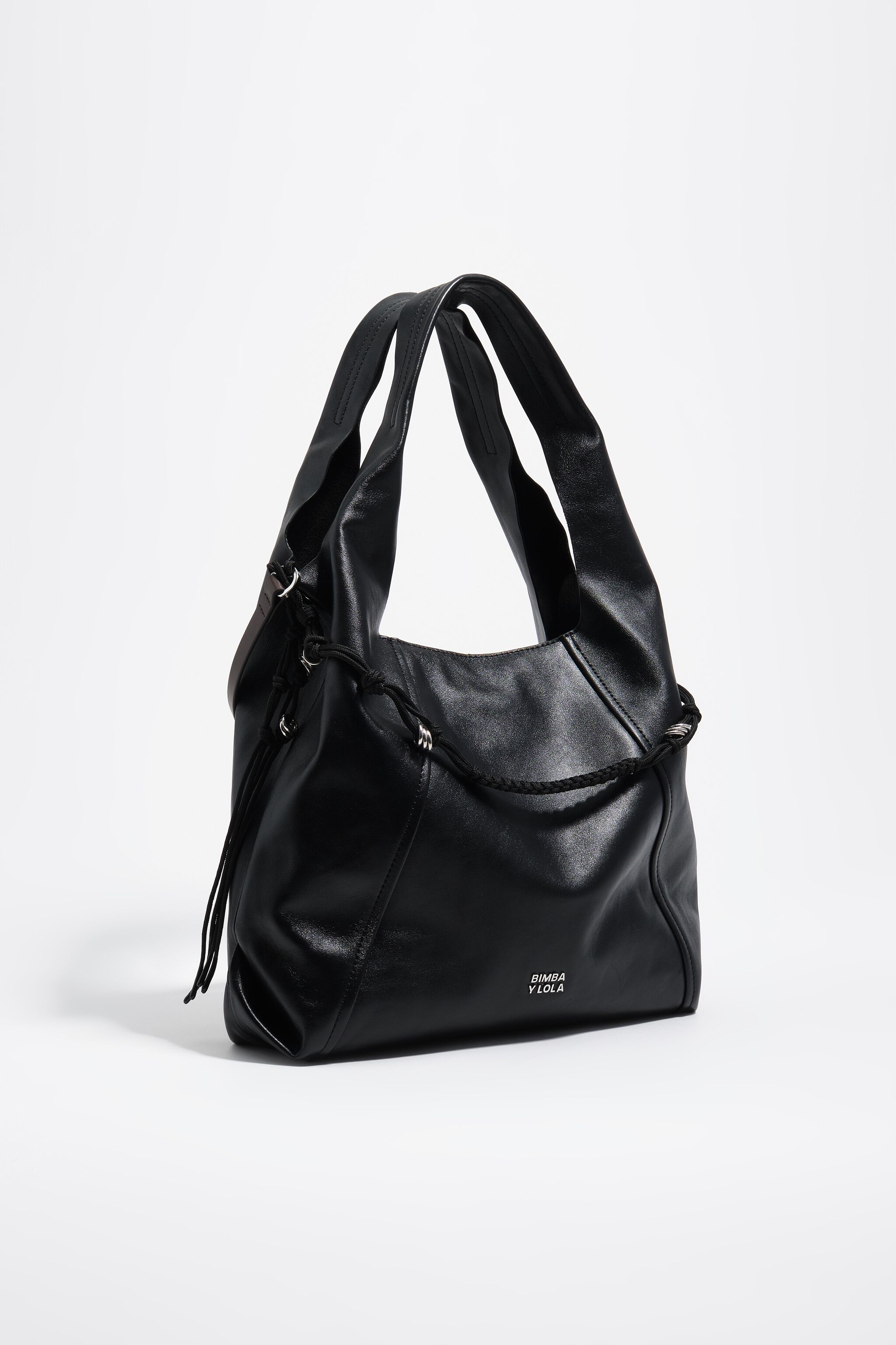 Große schwarze Leder-Papier-Schultertasche