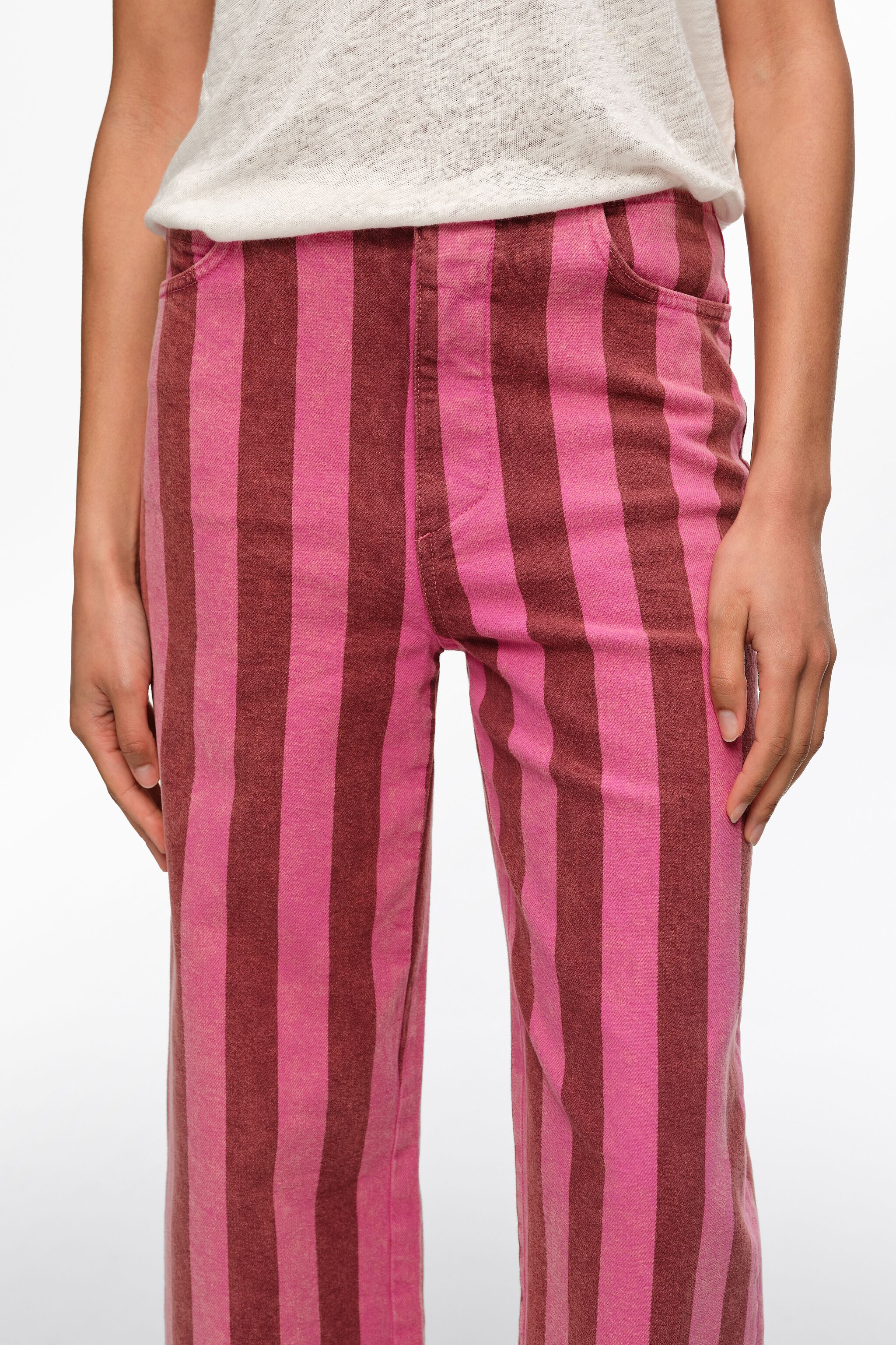 Low-rise 5-Pocket-Röcke mit rosa Streifen aus Denim