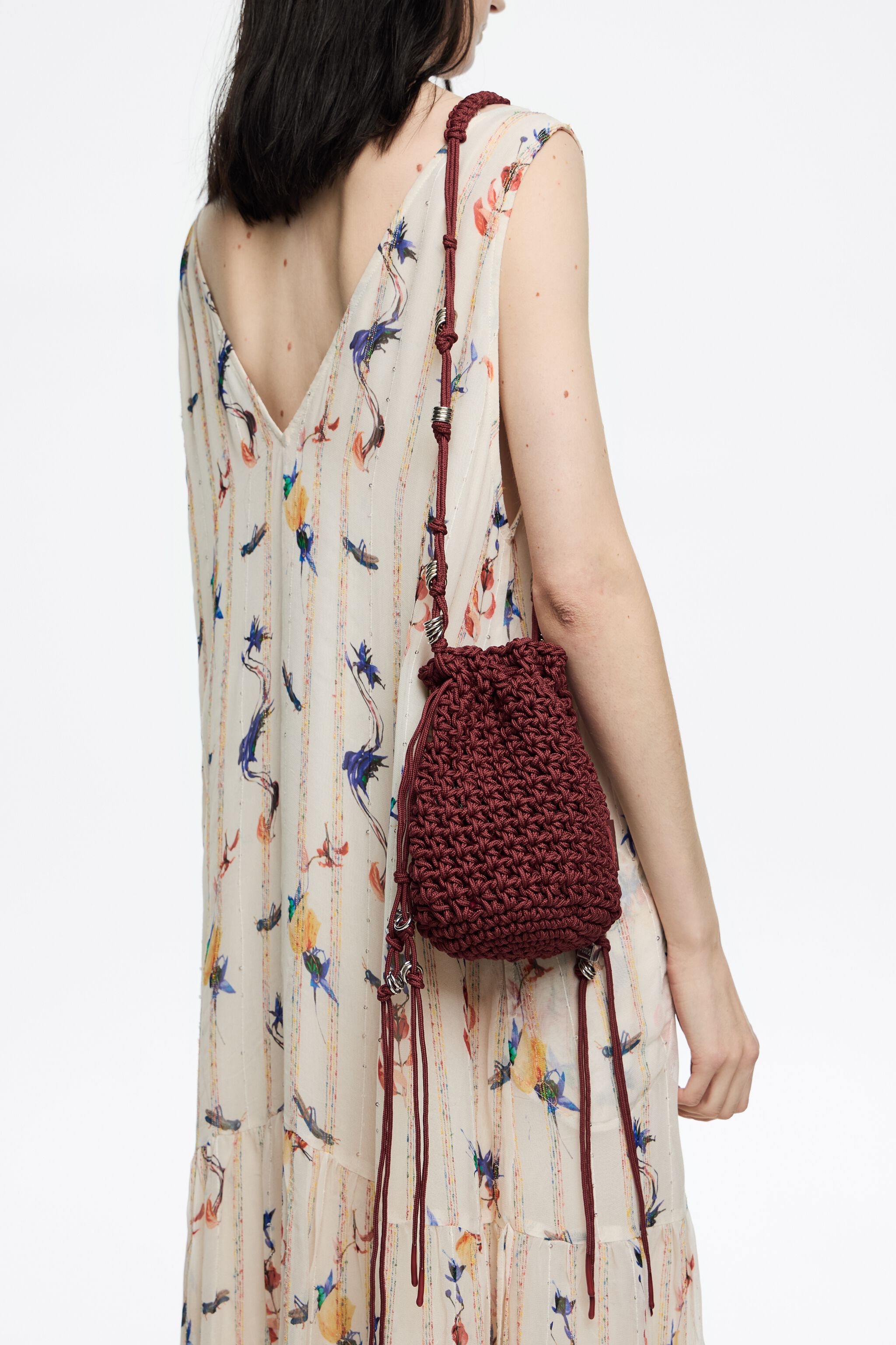 Garnet Mini geflochtene Crochet-Eimer-Tasche