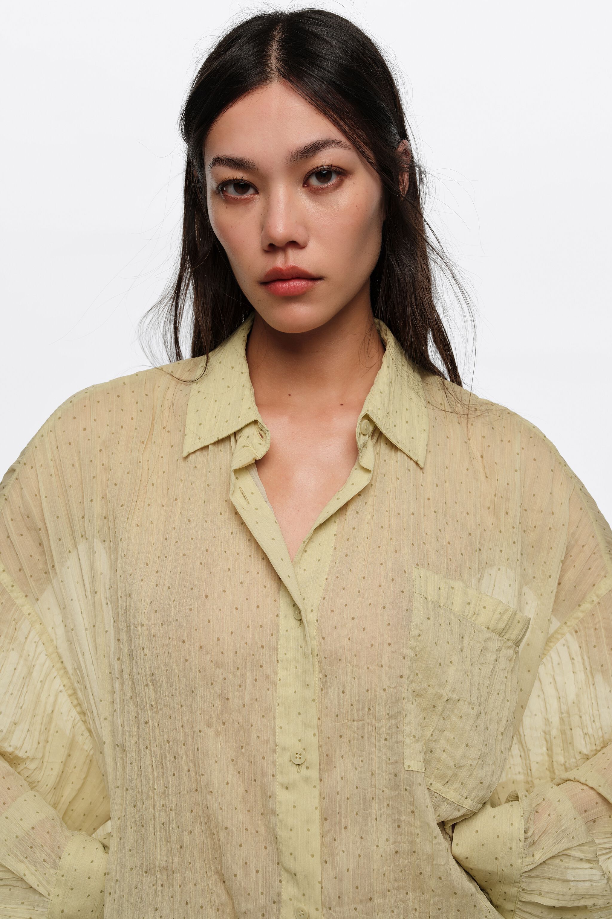 Olive mini Dots gefaltete Oversize-Hemd