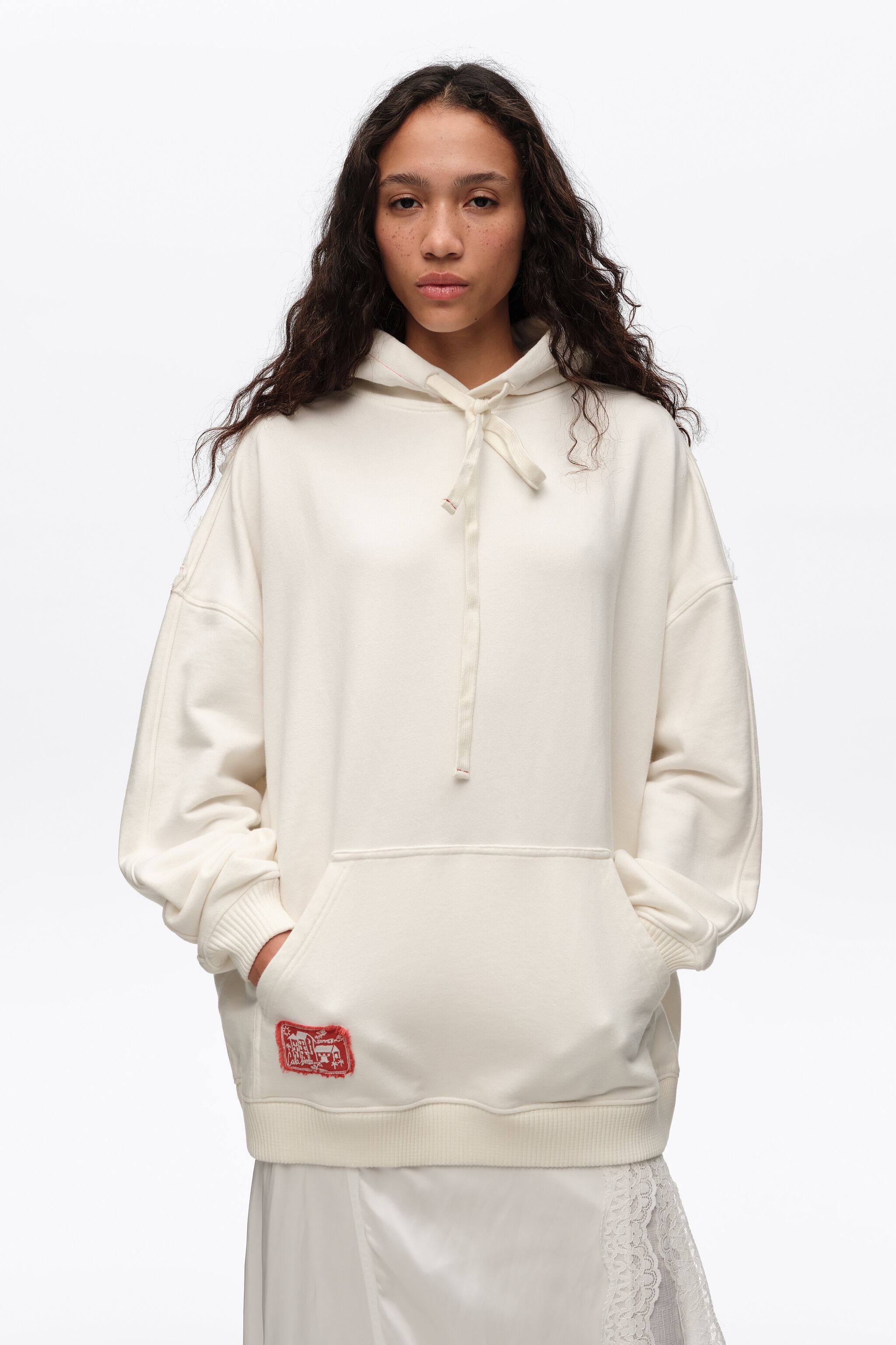 Weiße übergröße bestickte Hoodie