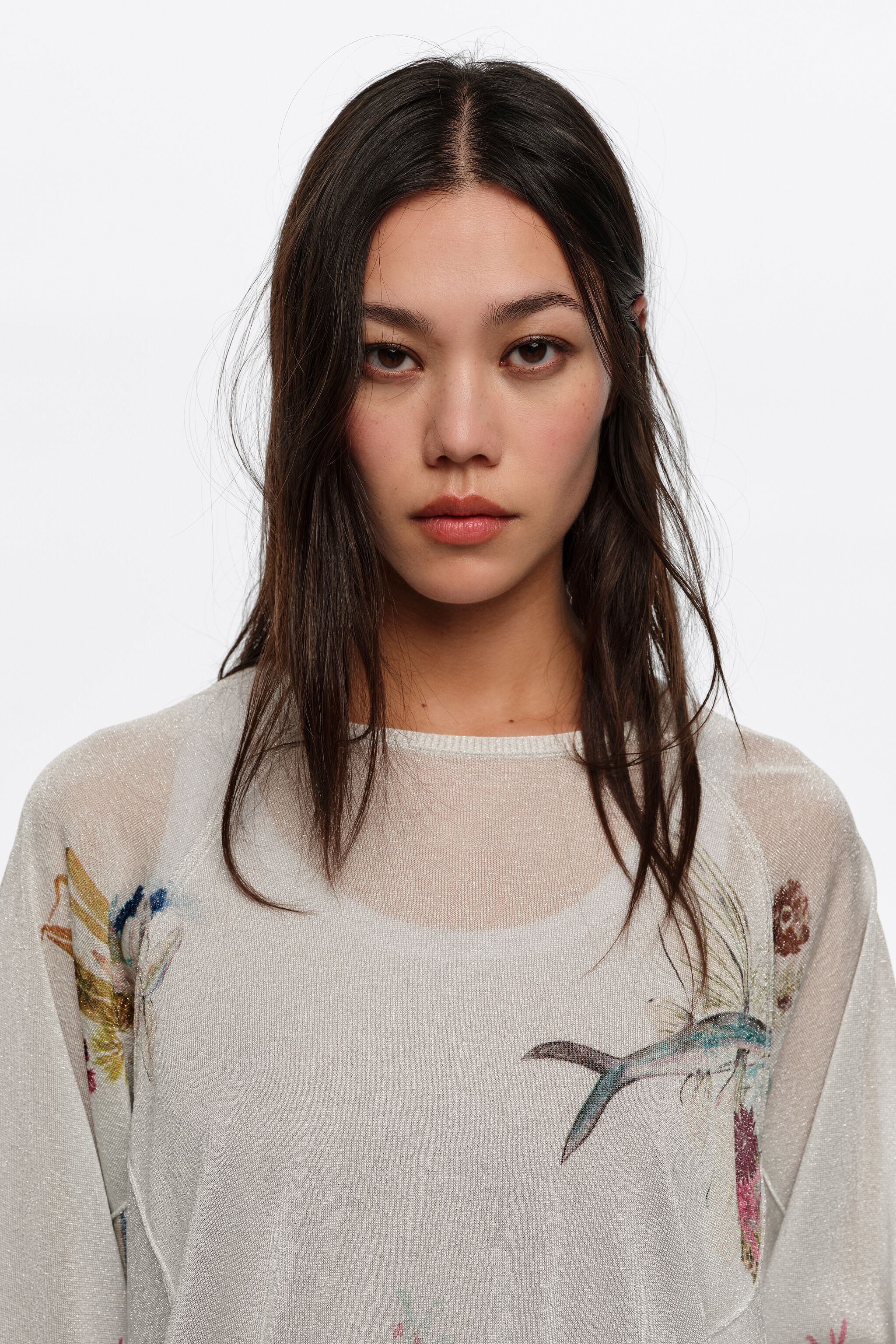 Off-weißes Seabed-Lurex-Batwing-Ärmel-Pullover