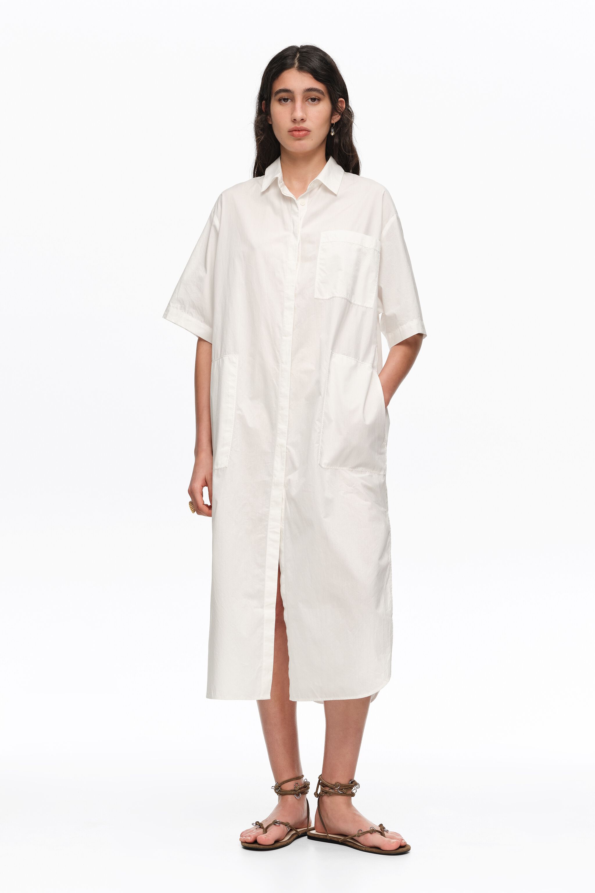 Weiße Baumwoll-Embroidery-Shirt-Kleid