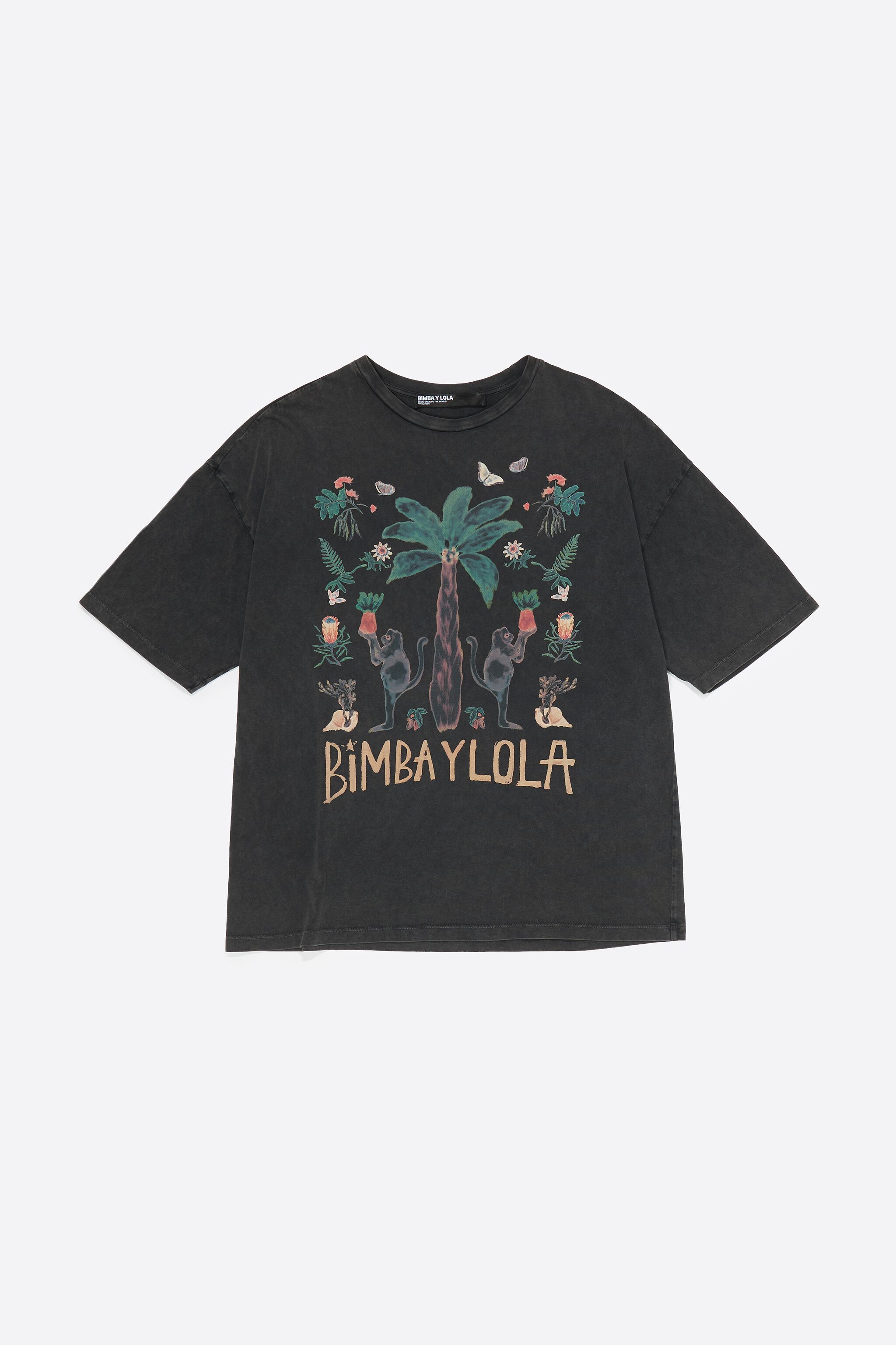 Faded schwarzes Dschungel-Logo-T-Shirt